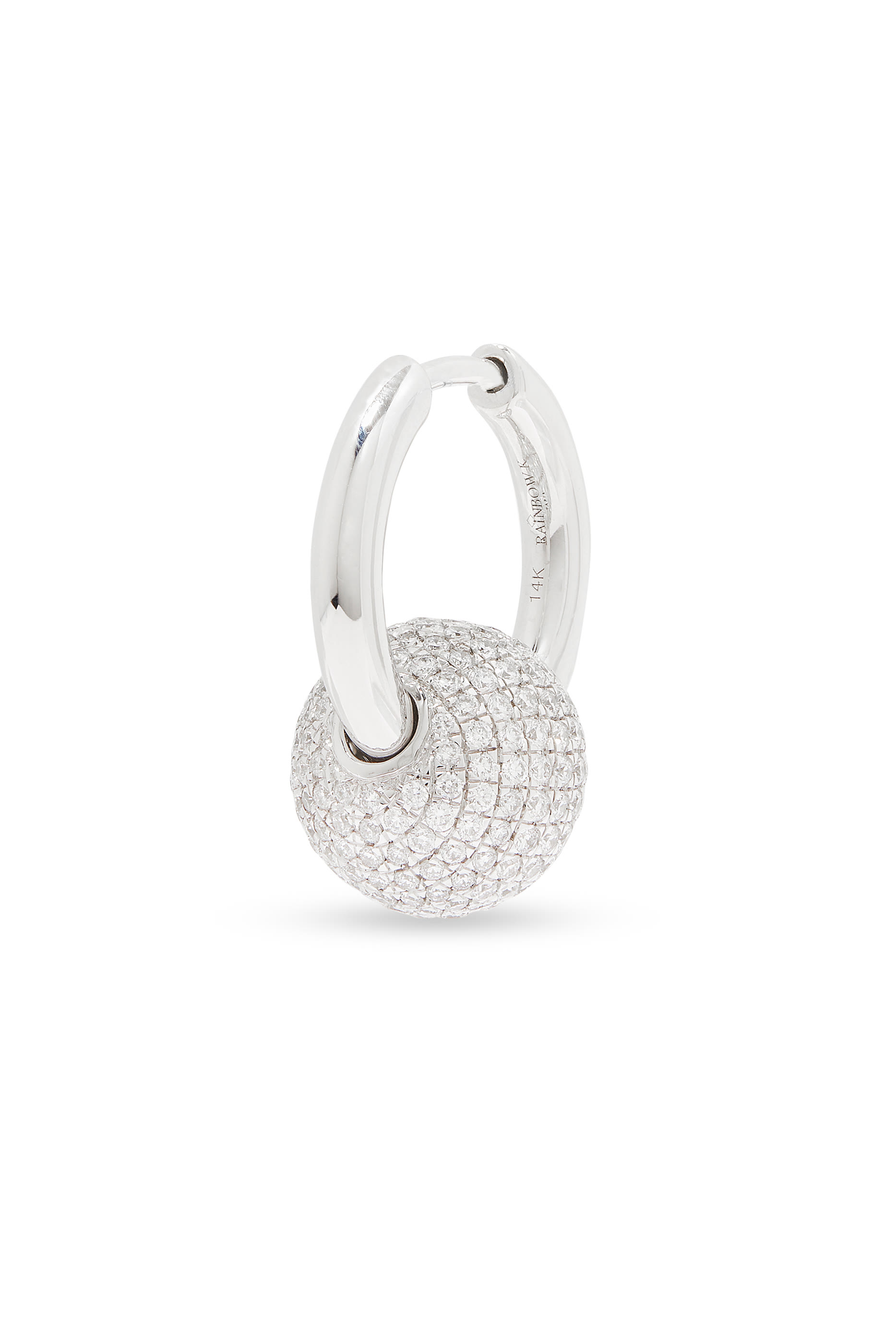 Nano Ball Single Hoop Earring, 14k White Gold & Diamonds