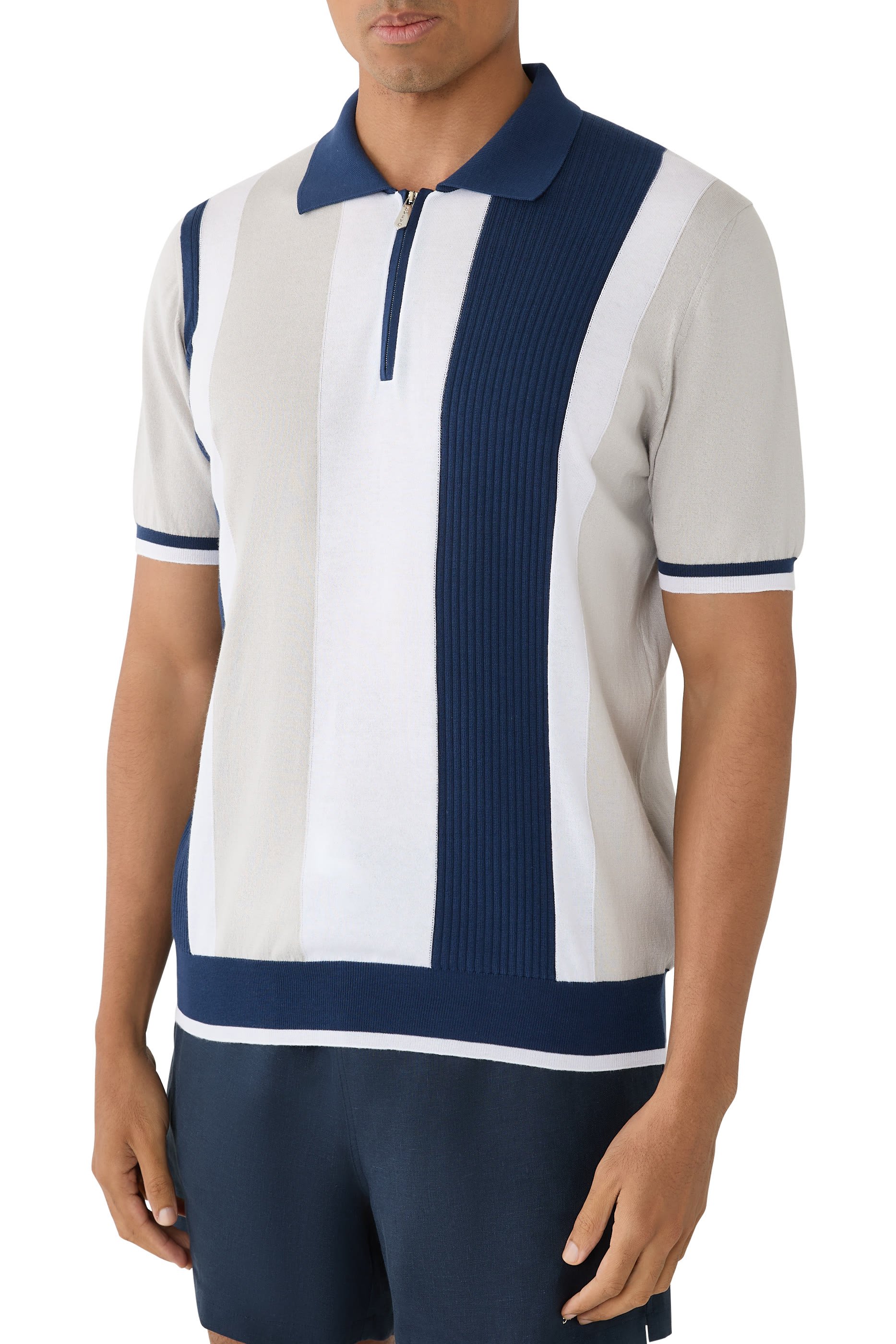 Stripe Half-Zip Polo Shirt