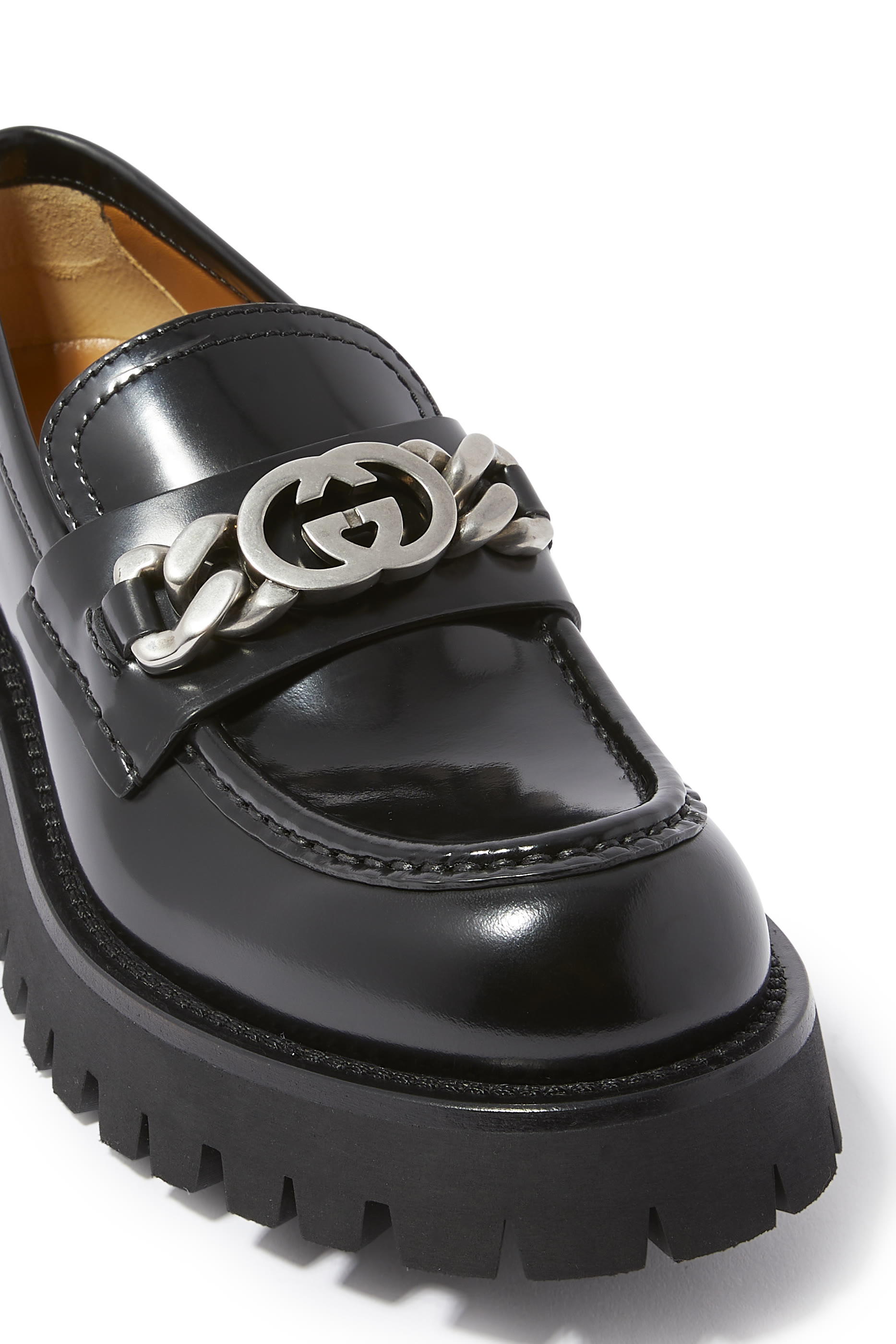 Lug Sole Leather Loafers