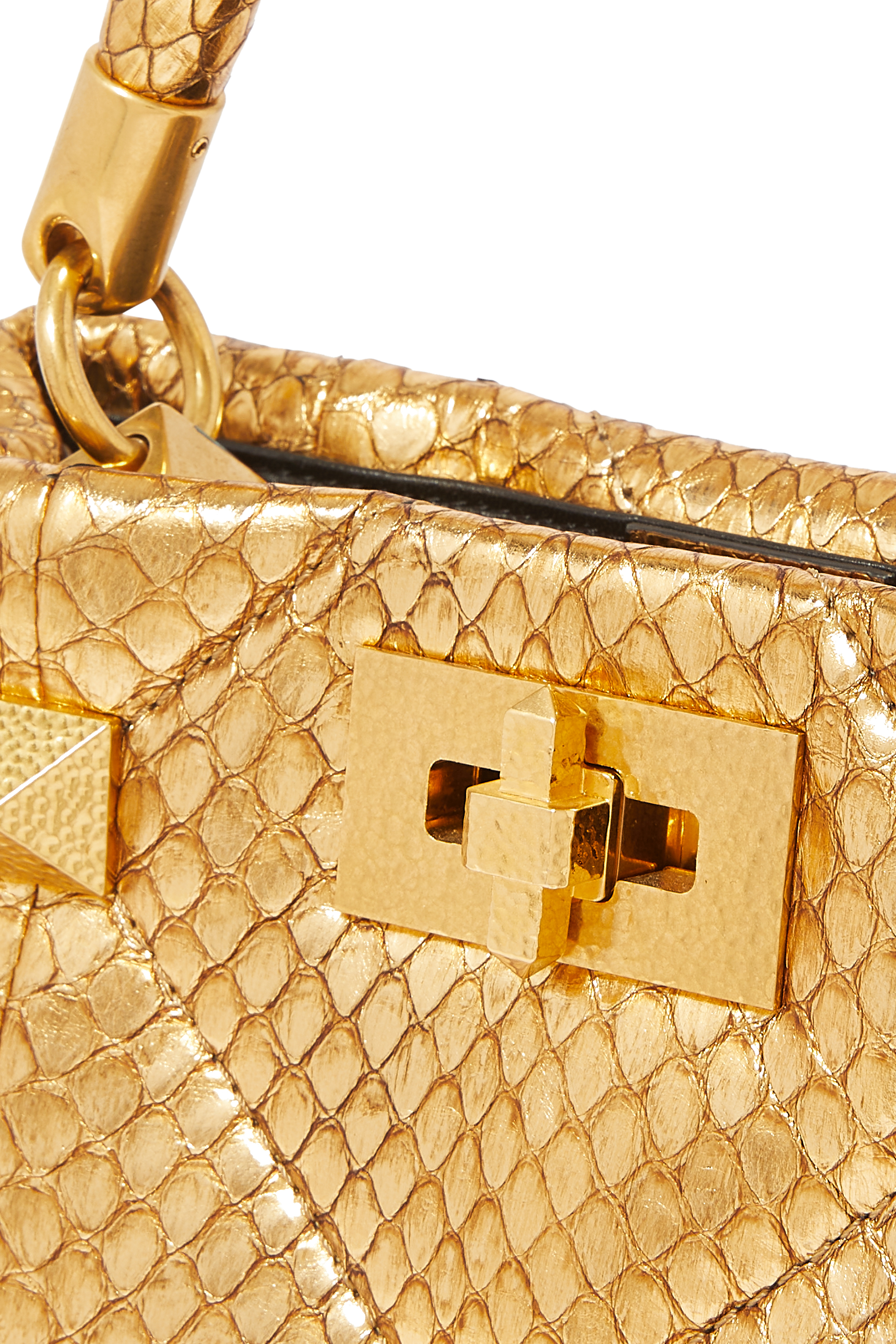 Valentino Garavani Small Roman Stud The Handle Bag In Metallic Snakeskin