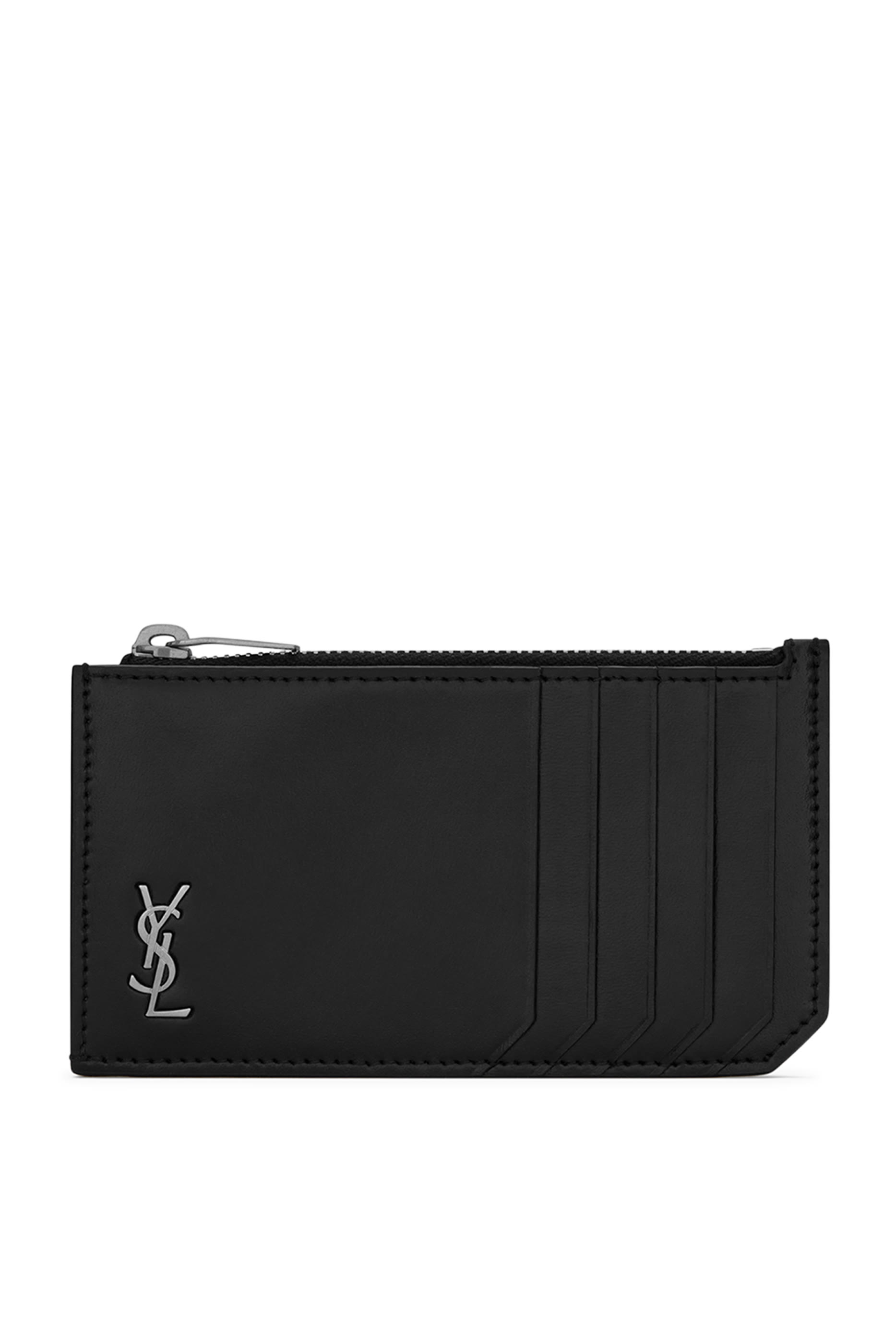 Tiny Cassandre Zipped Fragments Credit Card Case in Shiny Leather