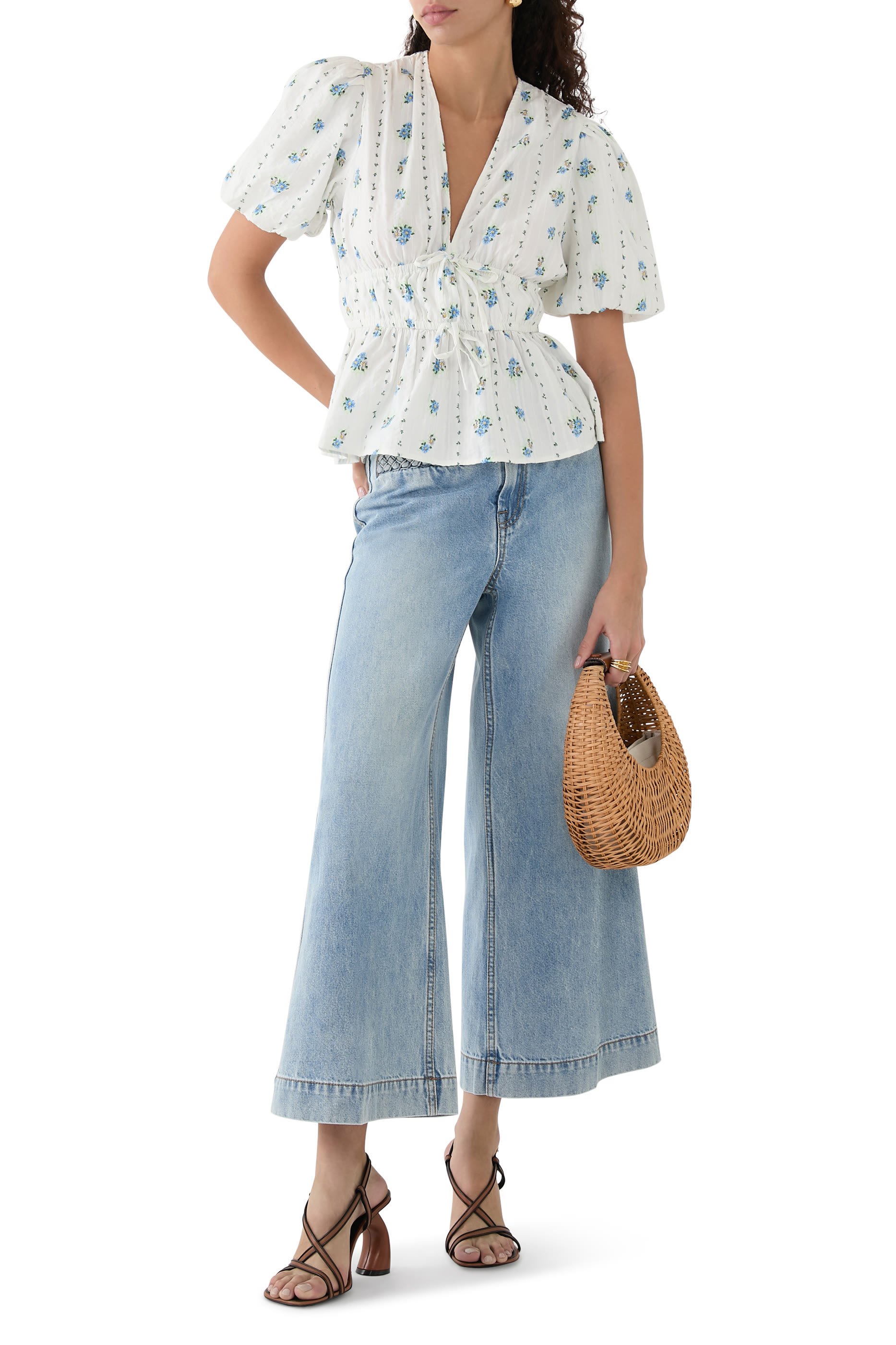 Floral Printed Tie Detail Top