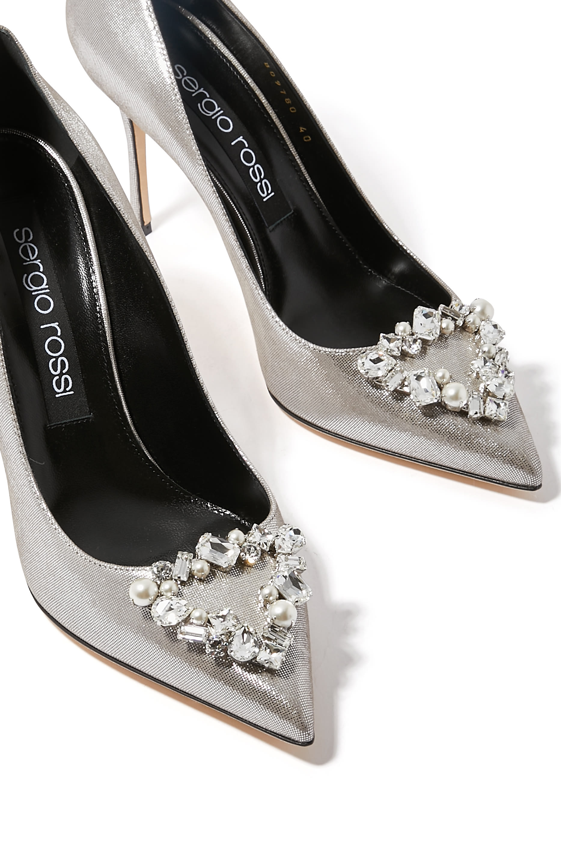 Metallic Heeled 95 Slingback Pump with Frontal Ornament