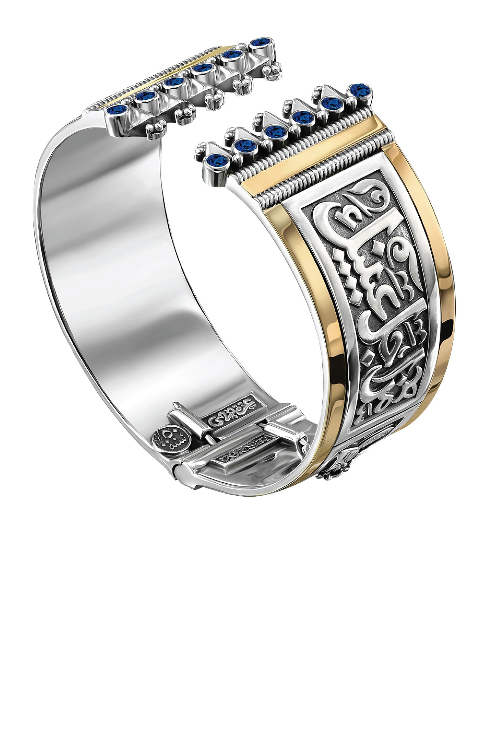 Classic Bangle, Sterling Silver with 18k Yellow Gold & Blue Topaz