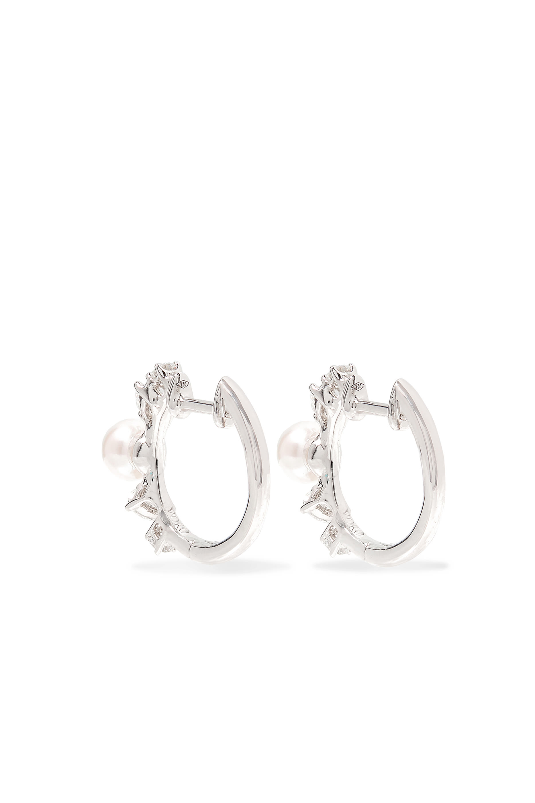 Glitz Hoop Earrings, 18k White Gold & Akoya Pearls, Diamonds