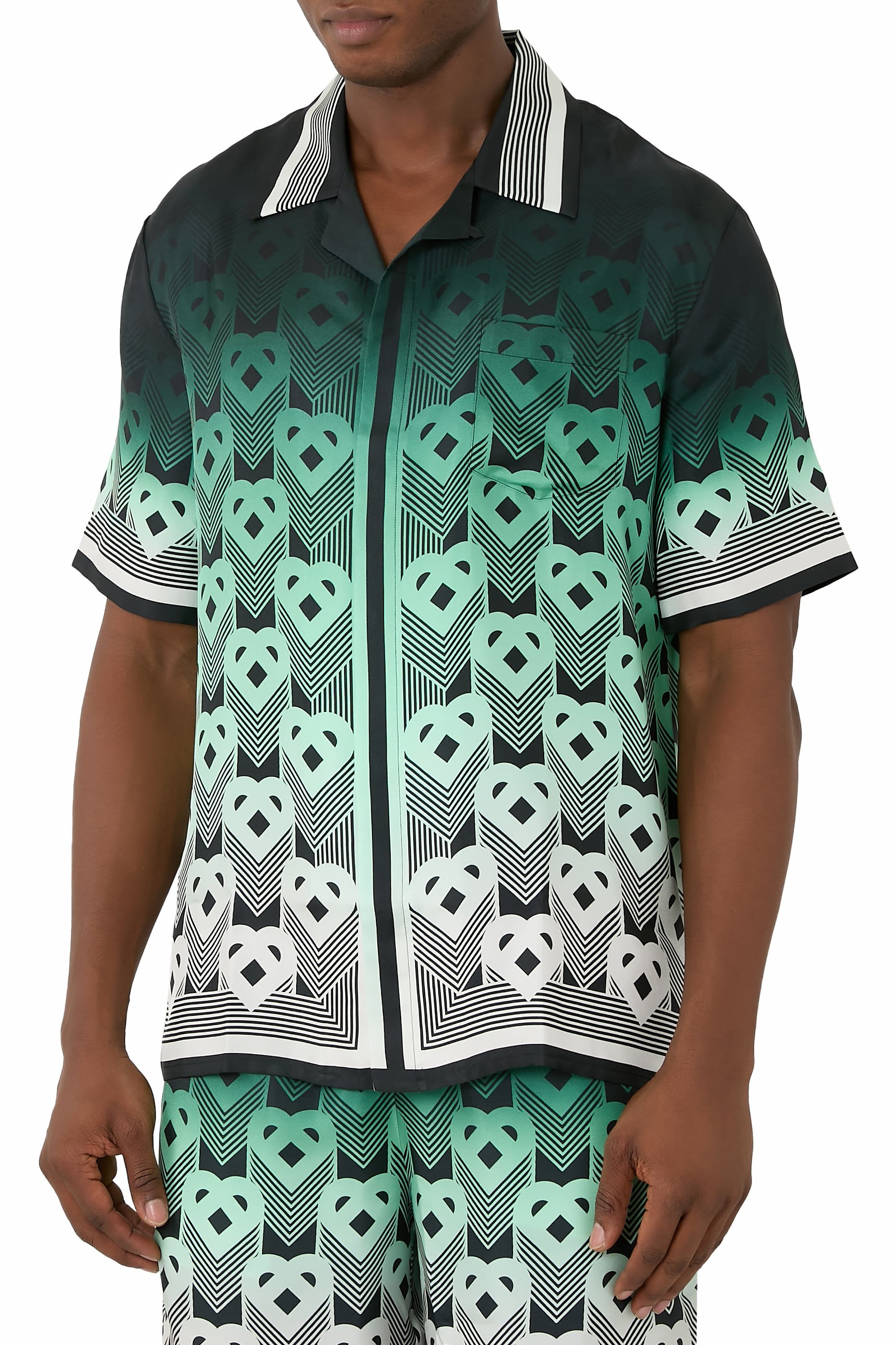 Gradient Monogram Short-Sleeve Silk Shirt