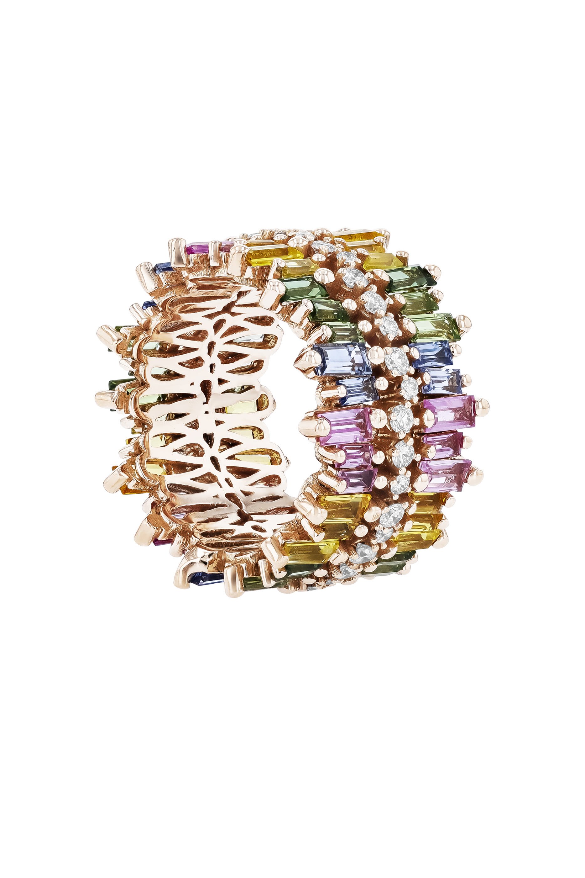 Shimmer Alaia Rainbow Eternity Band Ring, 18k Rose Gold & Sapphire, Diamonds