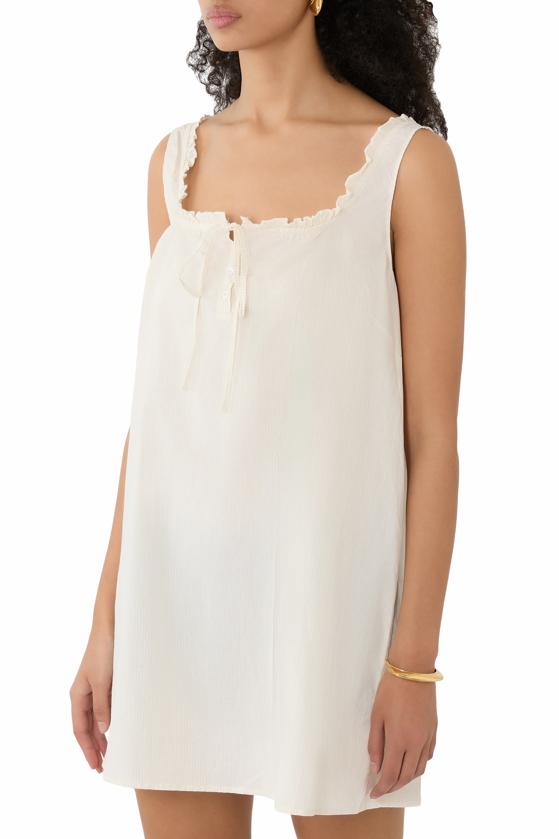  Button Frill Mini Dress