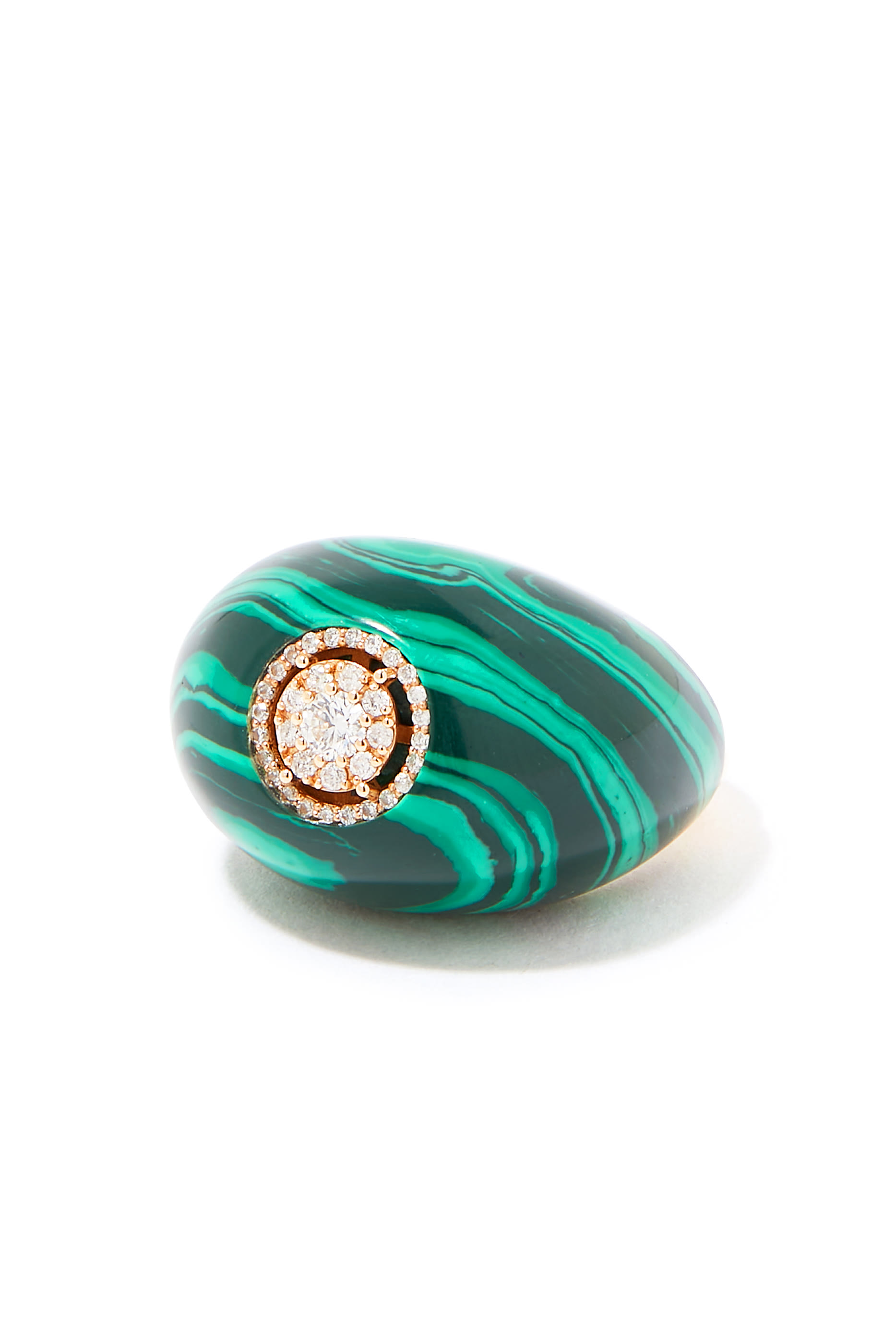 Dome Ring, 18k Rose Gold with Malachite & Diamonds