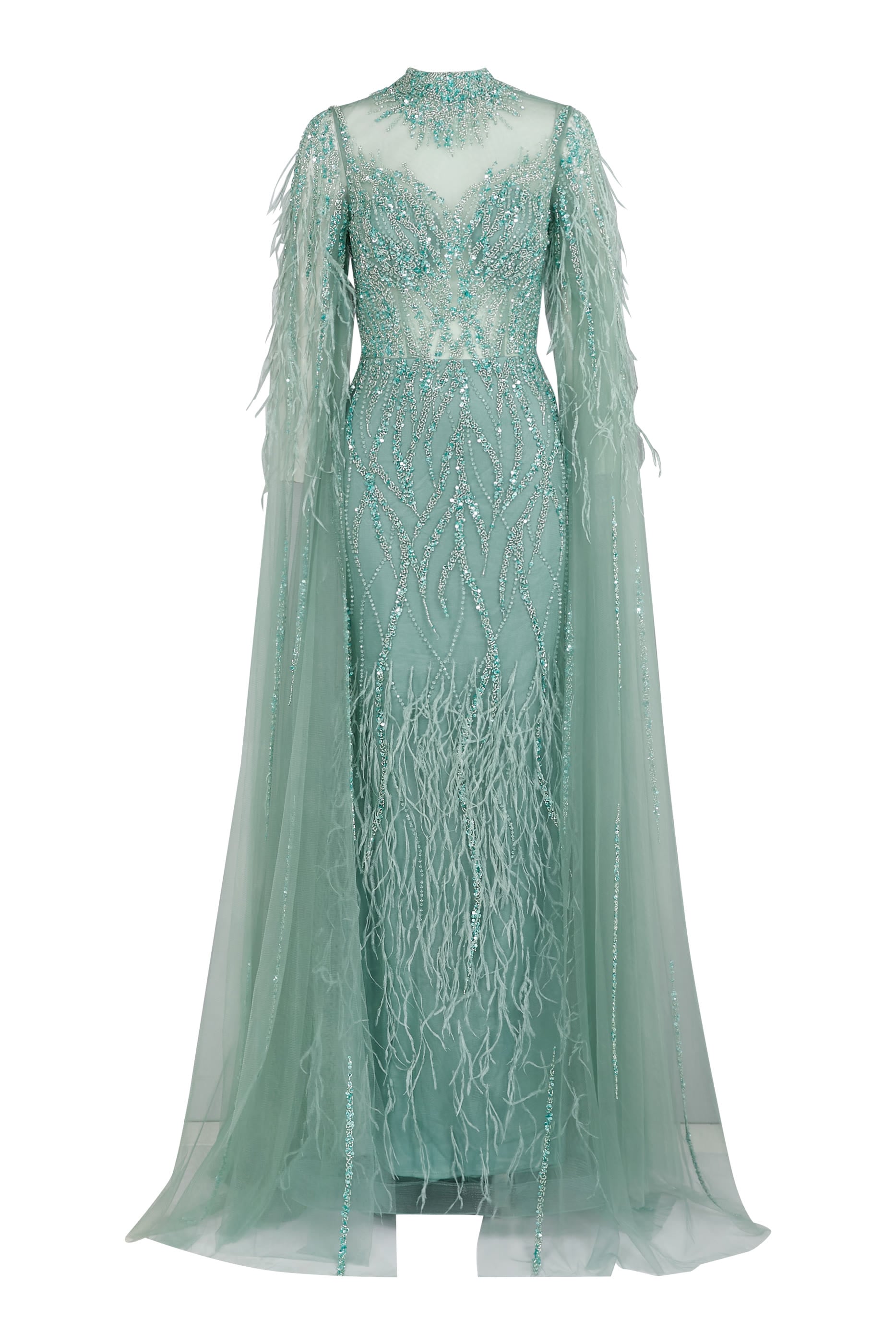 Beaded Caplet Tulle Evening Gown