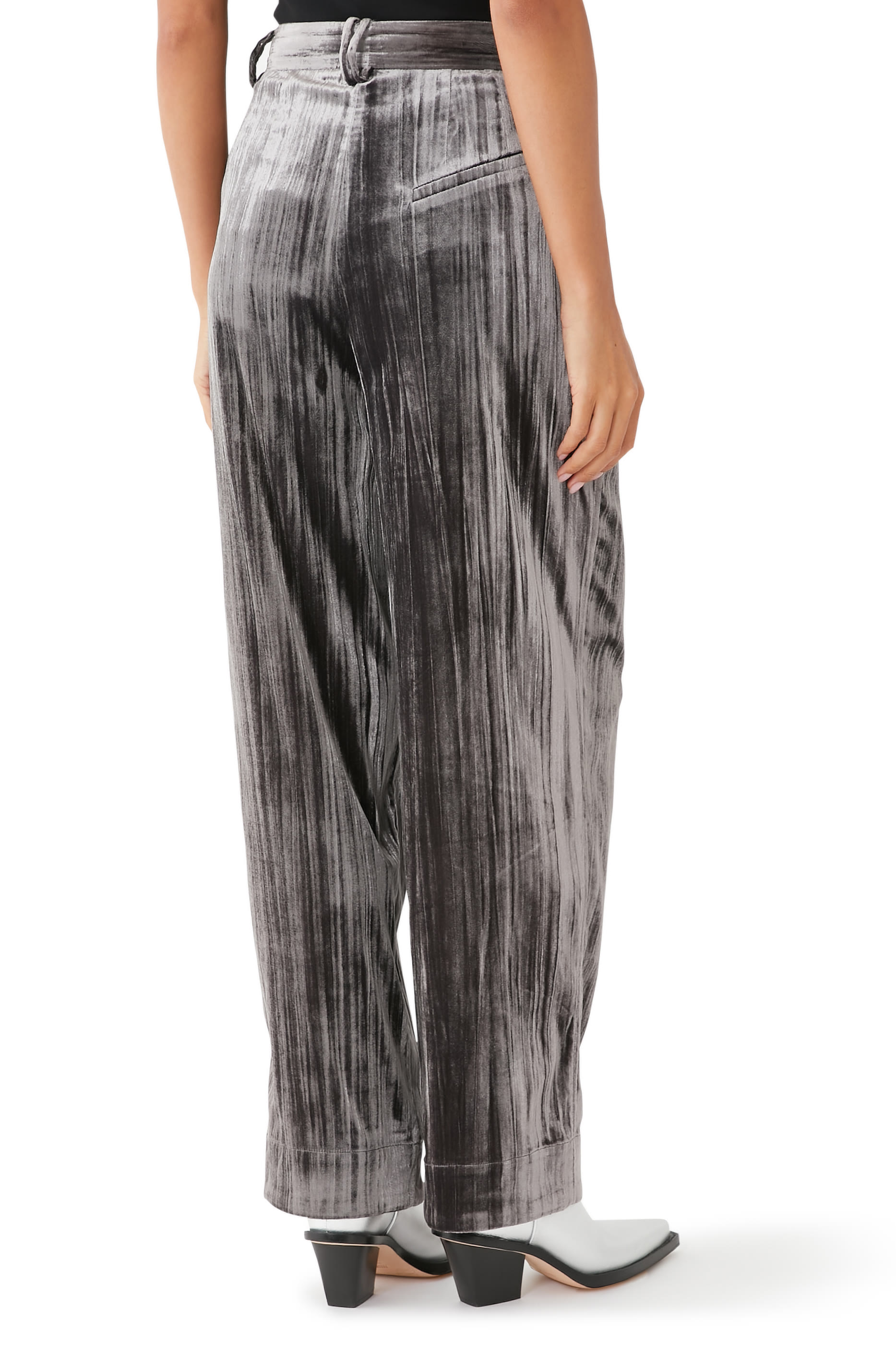Striped Velvet Relaxed Pleated Pants