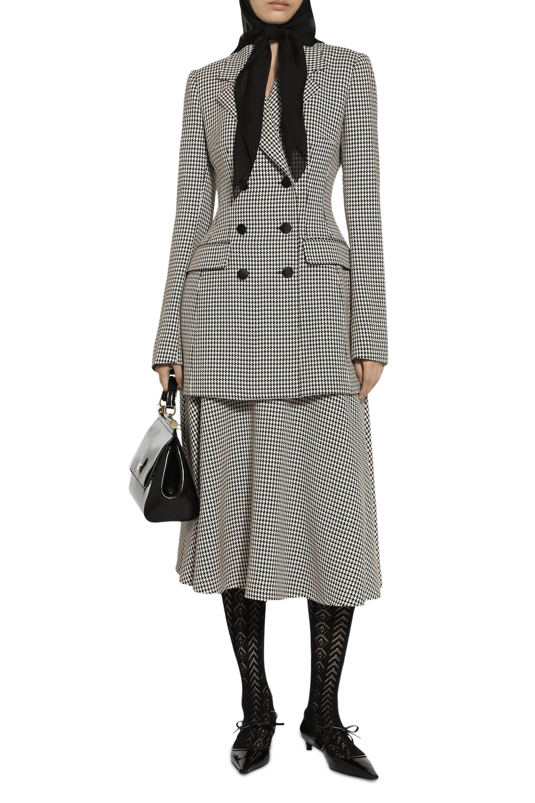 Calf-Length Wool Houndstooth Circle Skirt