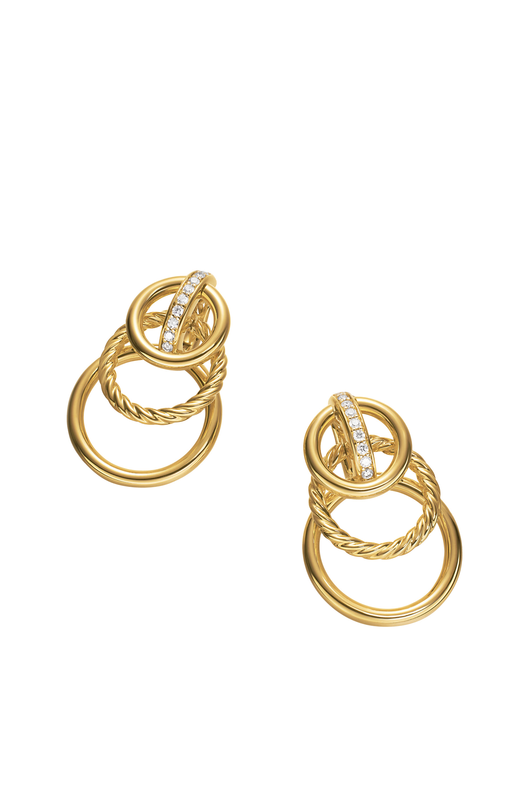 DY Mercer® Triple Ring Drop Earrings, 18k Yellow Gold with Diamonds