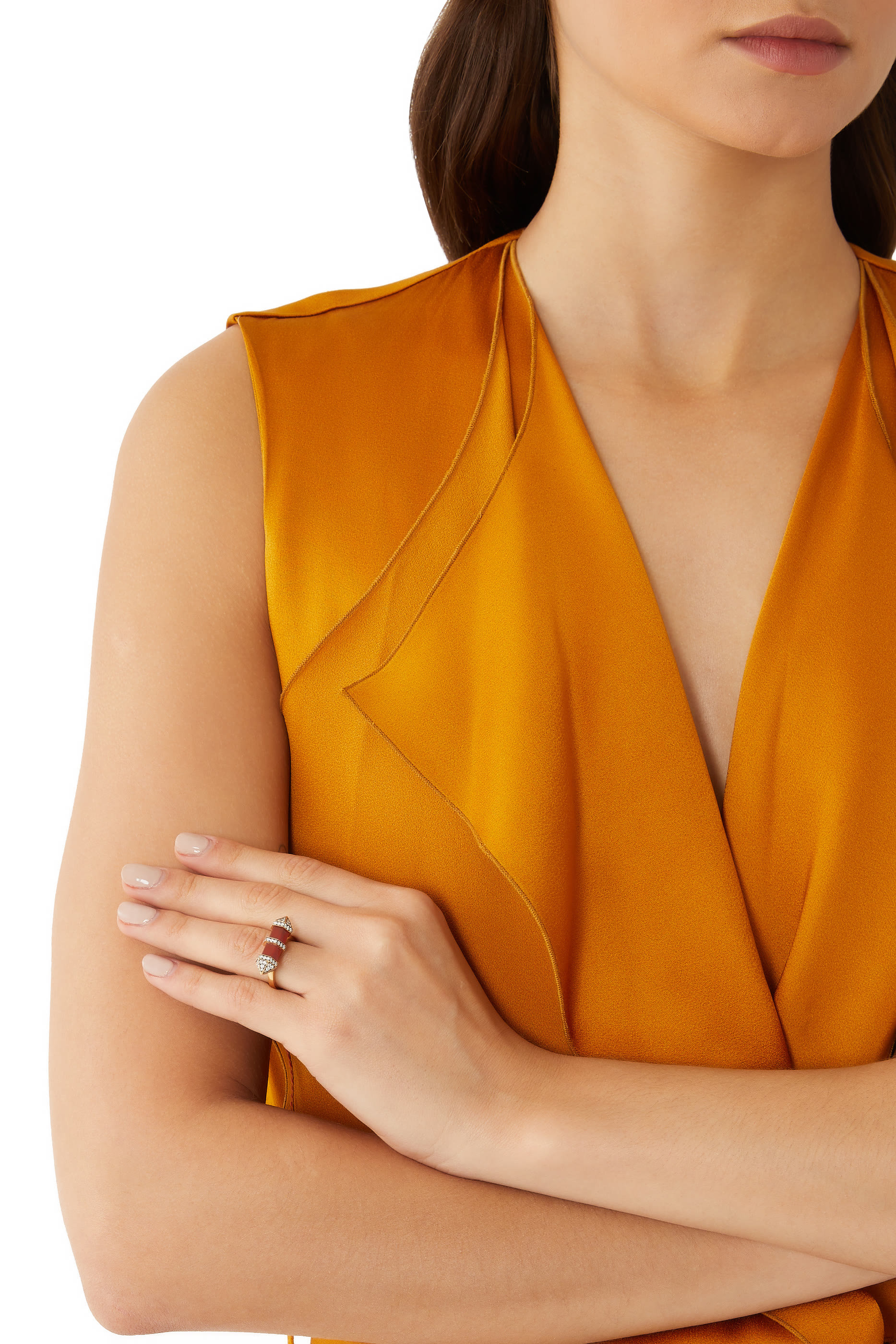 Chakra Medium Horizontal Ring, 18k Yellow Gold with Diamonds & Carnelian