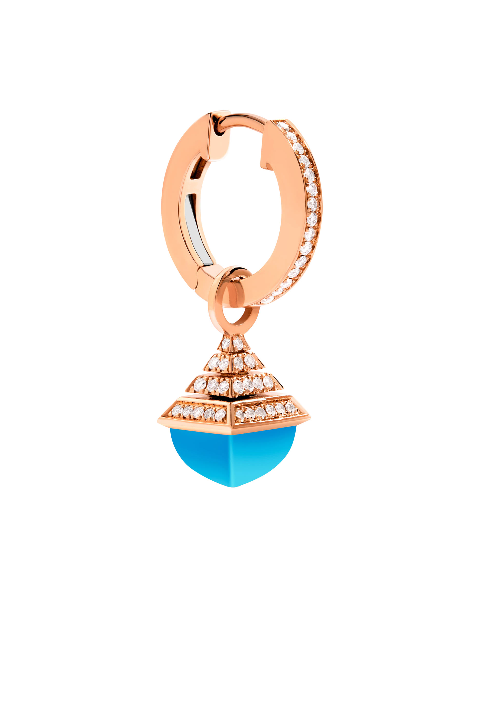 Cleo Rev Mini Diamond Drop Earrings, 18K Rose Gold, Diamonds & Sea Blue Chalcedony