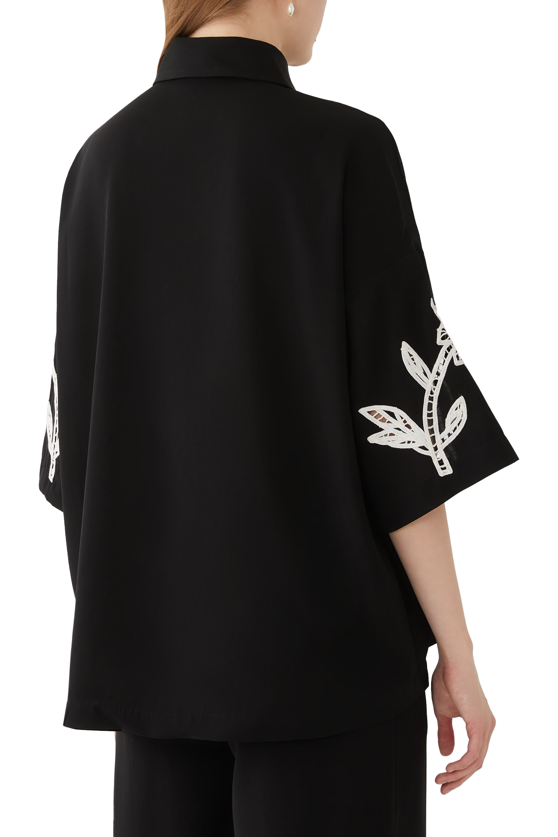 Floral-Embroidered Oversized Shirt