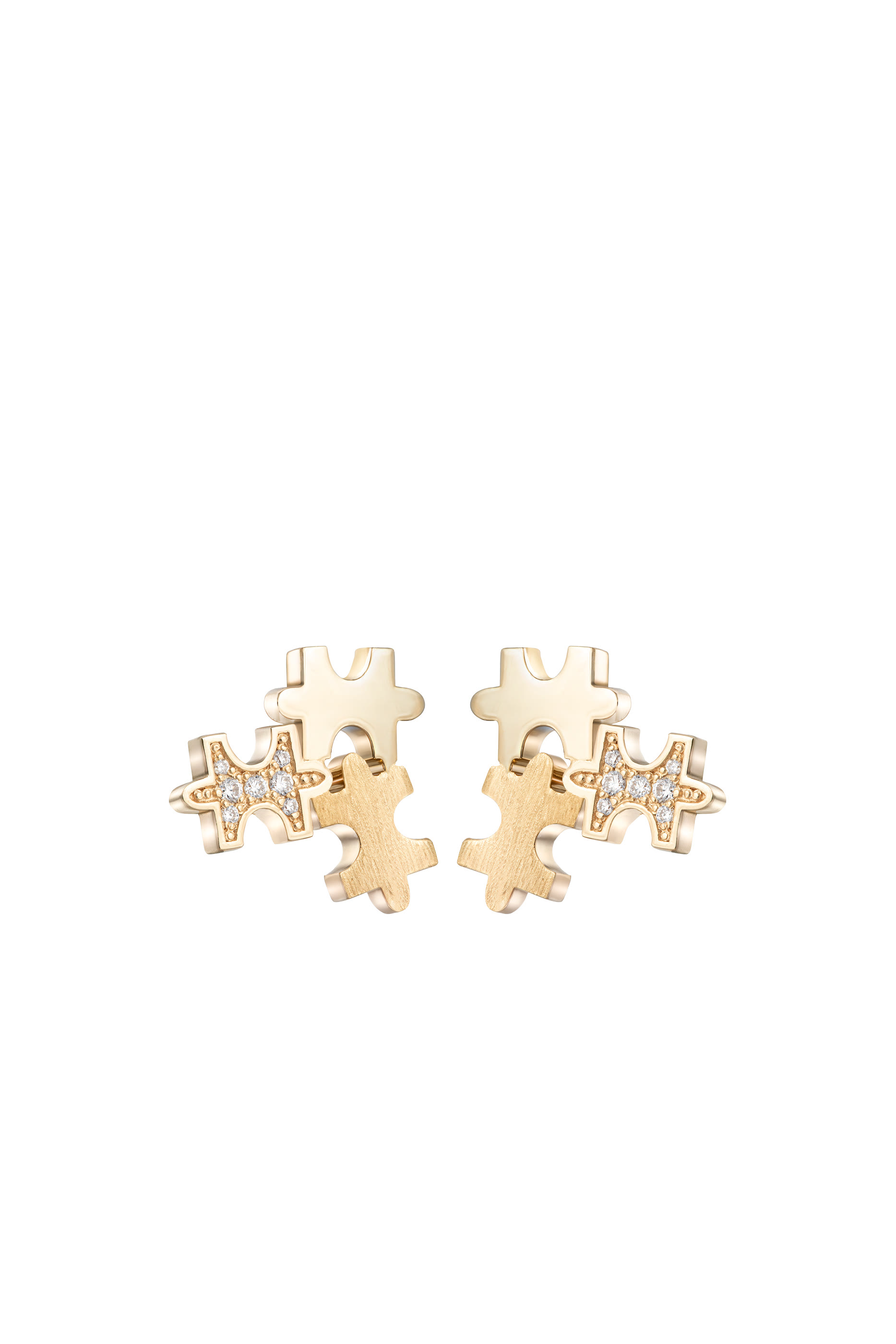 Maqta Multi Pav&eacute; Mini Studs Earrings, 18K Yellow Gold & Diamonds