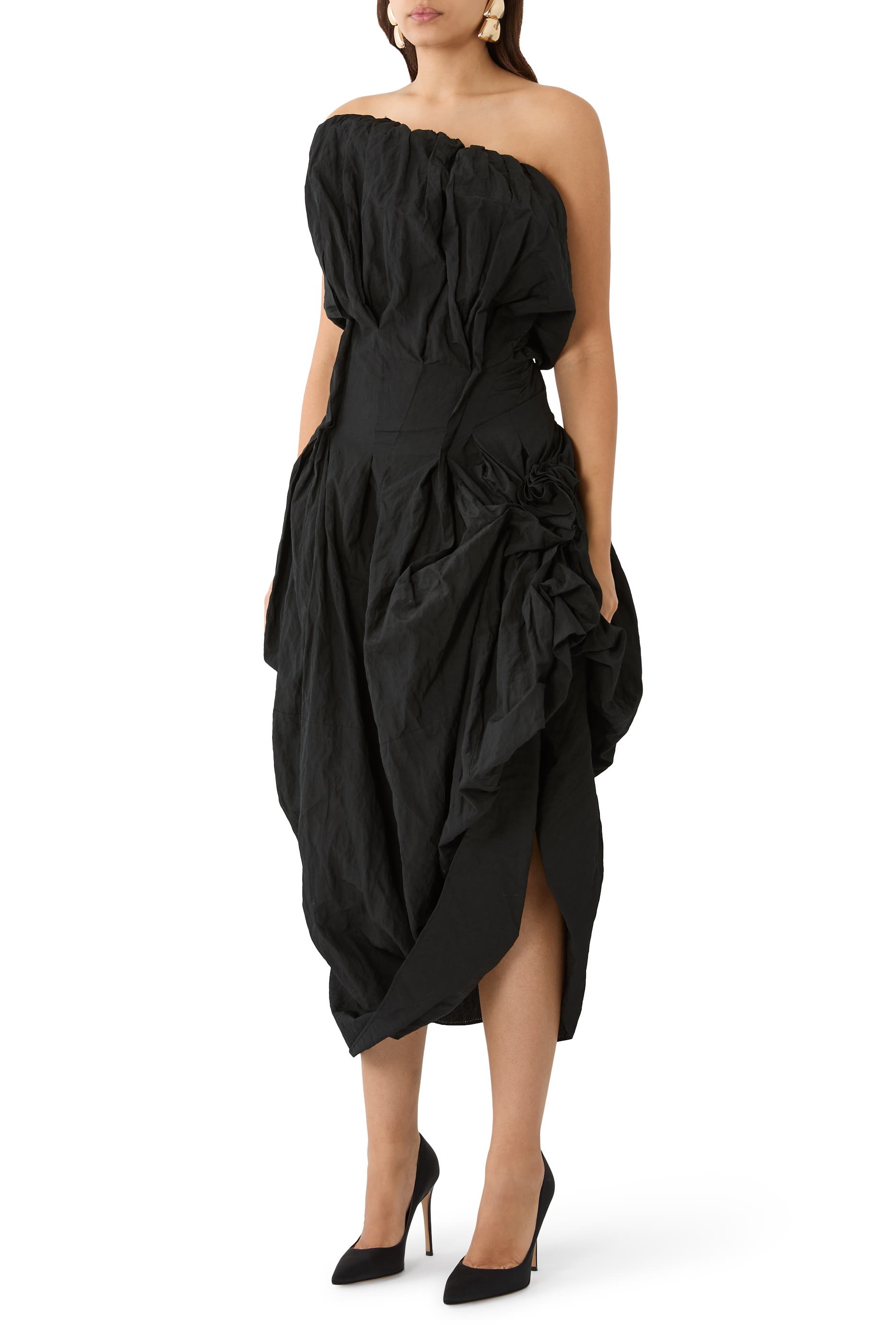  Sculptural Draped Midi Dress