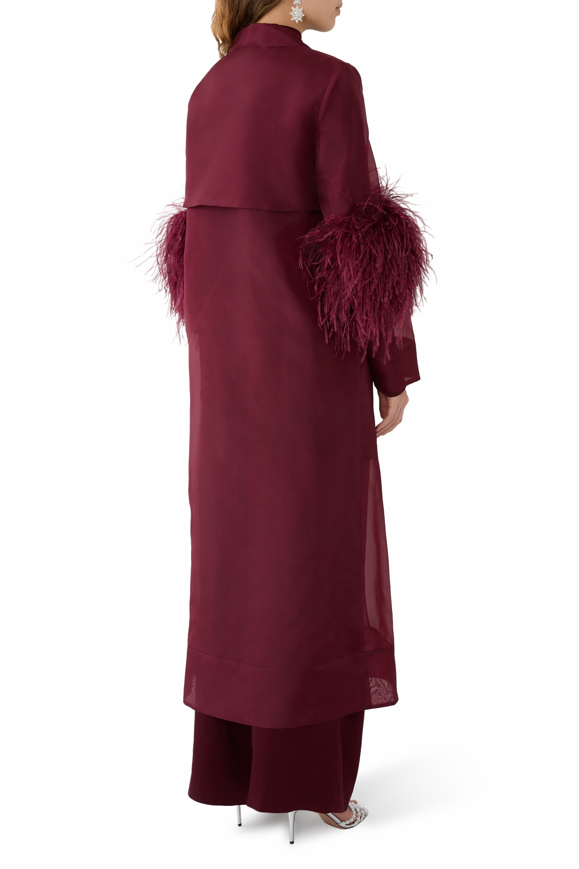 Organza Sheer Duster With Feathers 