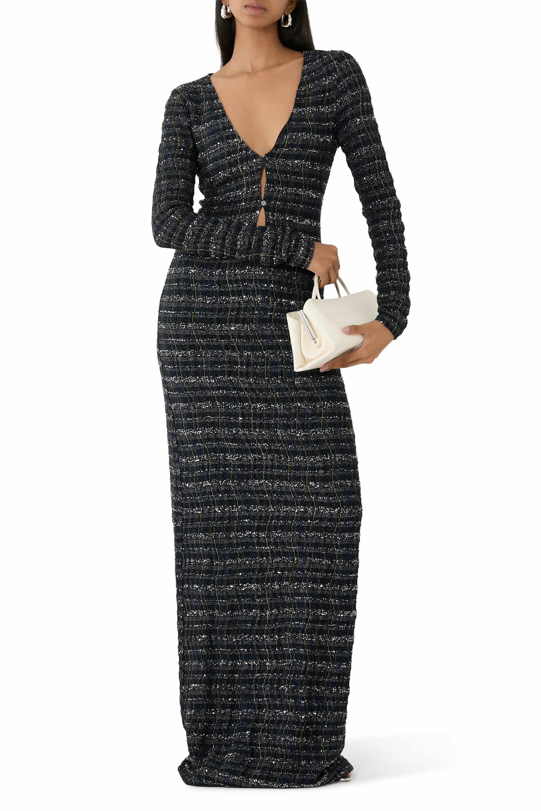 Caperdoni Wavy Checkered Sequinned Maxi Dress