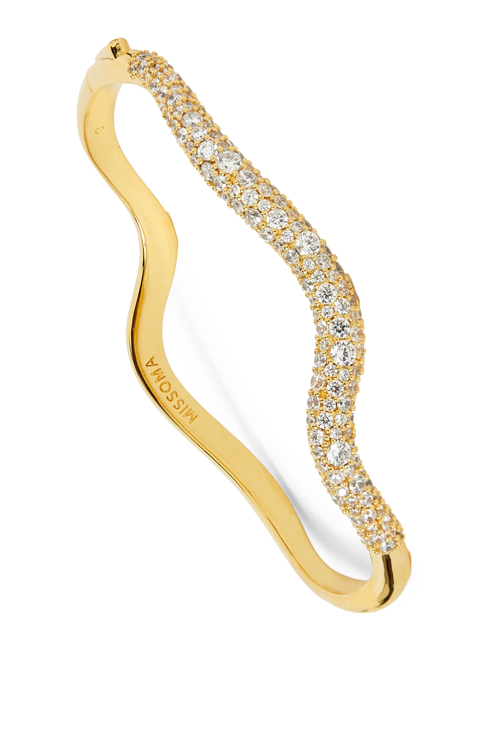  Molten Snow Ripple Hinged Bangle,  18k Recycled Gold Plating on Brass & Cubic Zirconia