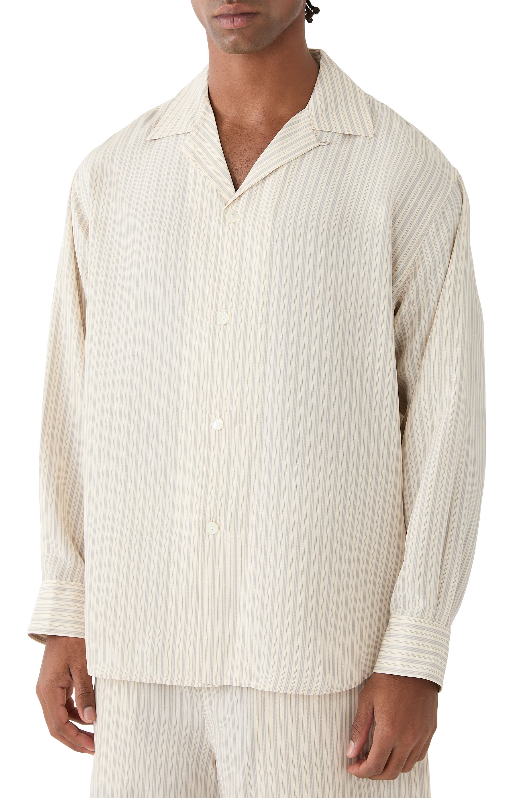 Oversized Camp Collar Long Sleeve Silk Shirt