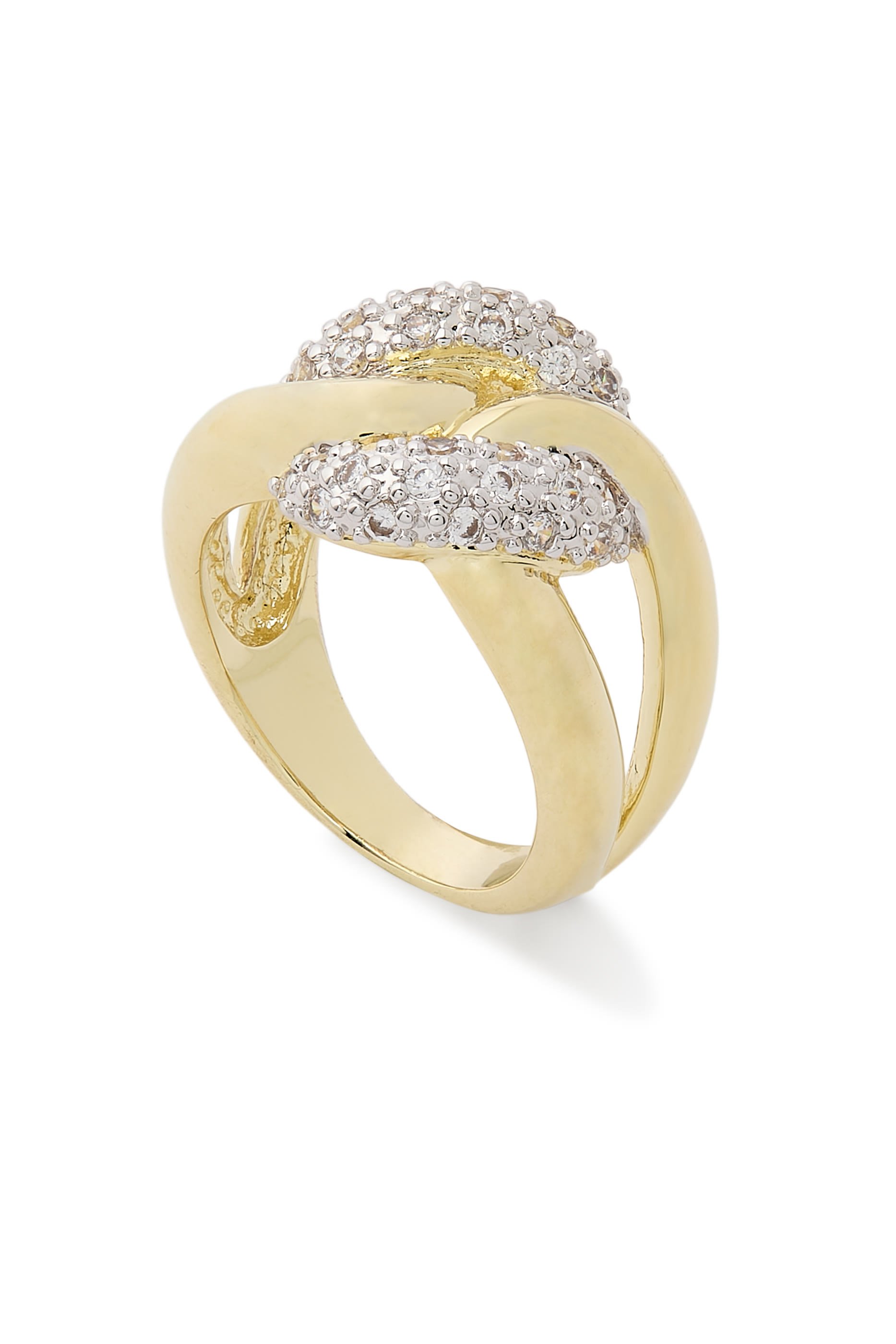 Crossover Ring, 14K Gold Plated Brass & Cubic Zirconia