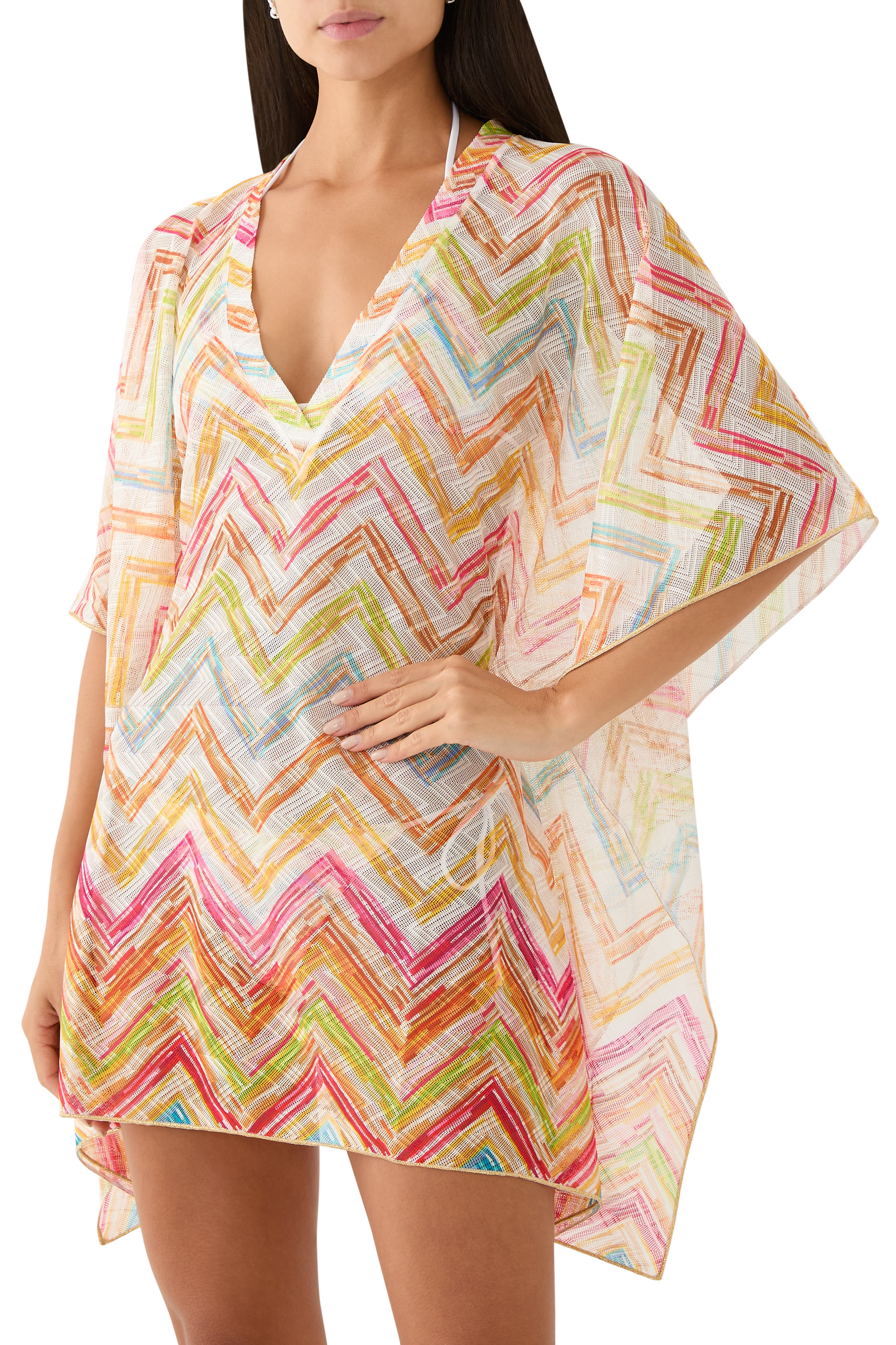 Mare Chevron Raschel V-Neck Mini Coverup