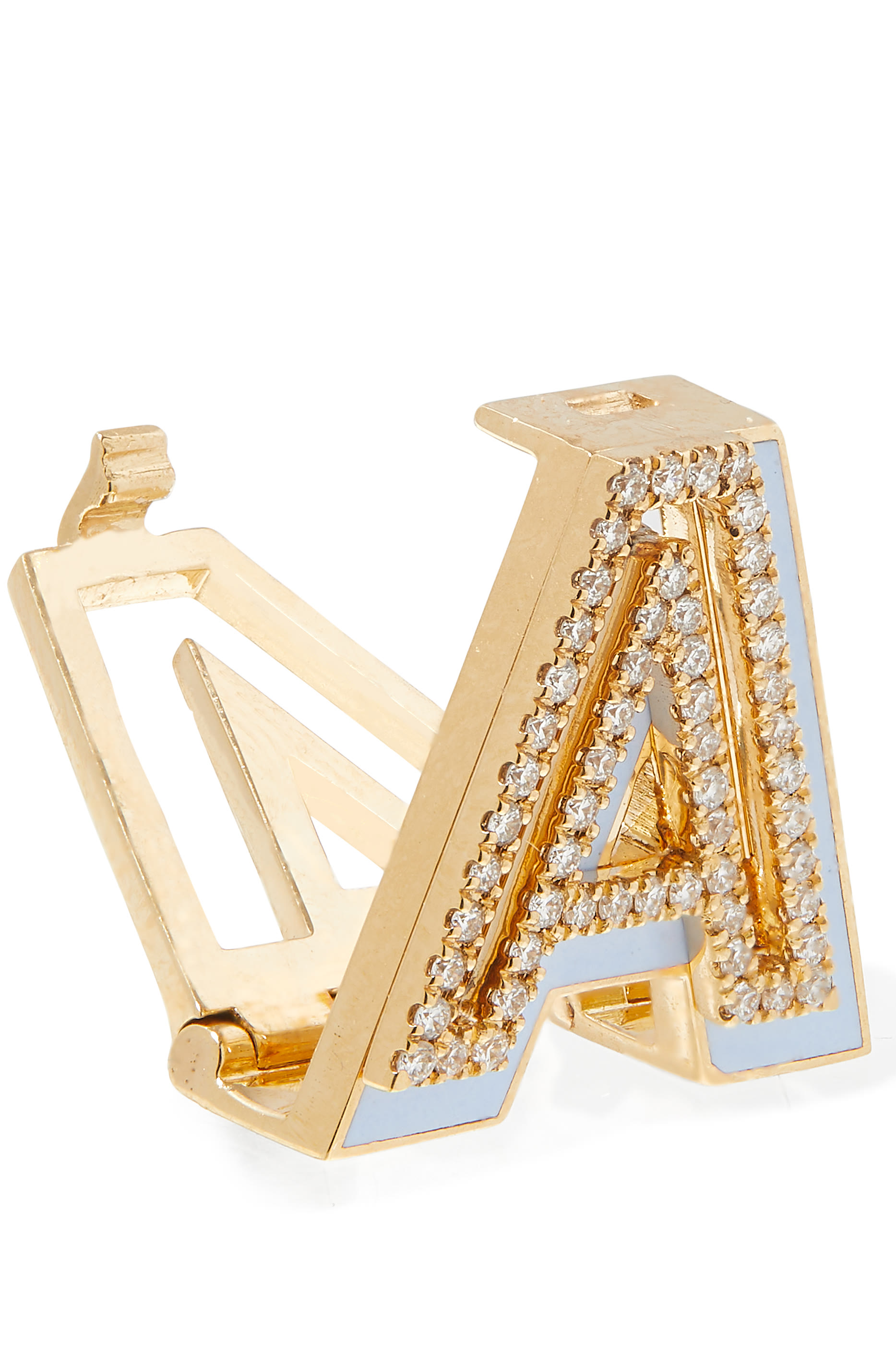 Letter A Charm, 18k Yellow Gold with Blue Enamel & Diamonds
