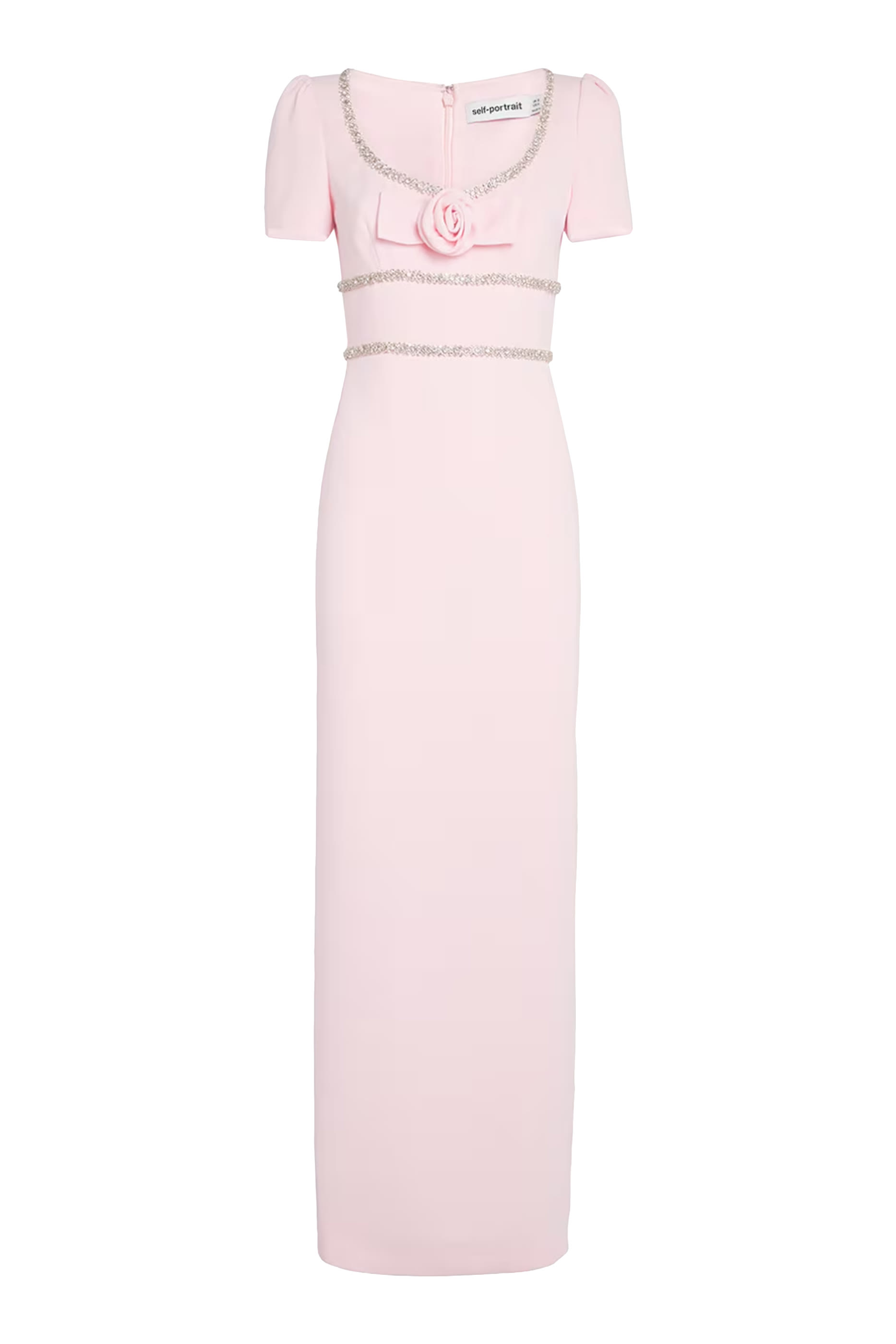 Crepe Crystal Trim Maxi Dress