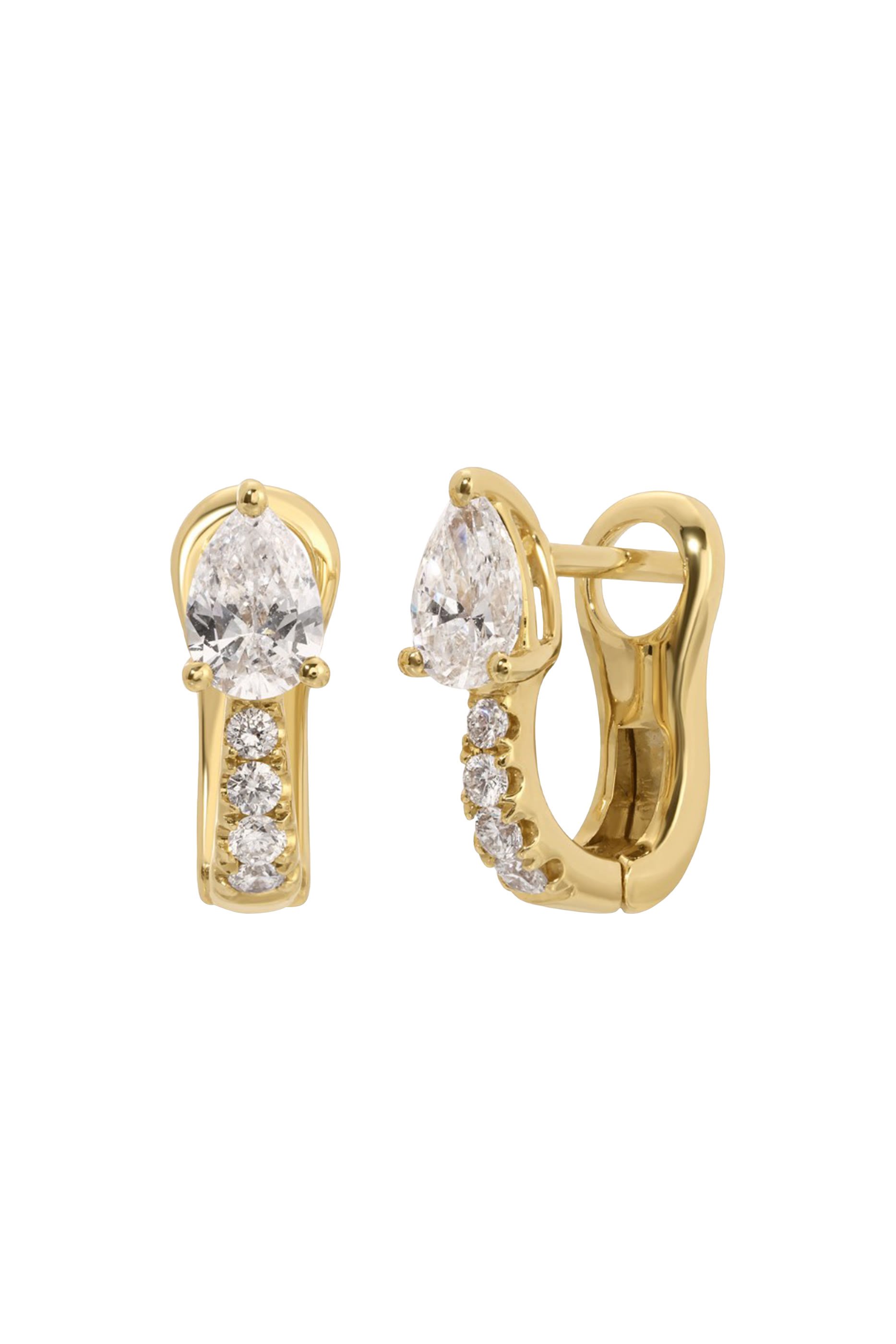 Flat Pave Diamond Huggies with Pear Diamonds, 18k Yellow Gold & Diamonds