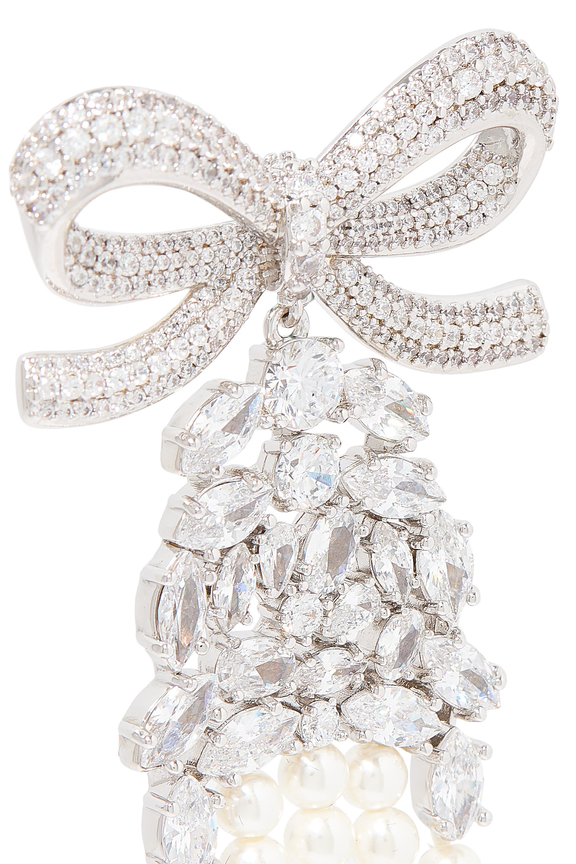 Crystal Bow Pearl Droplet Earrings