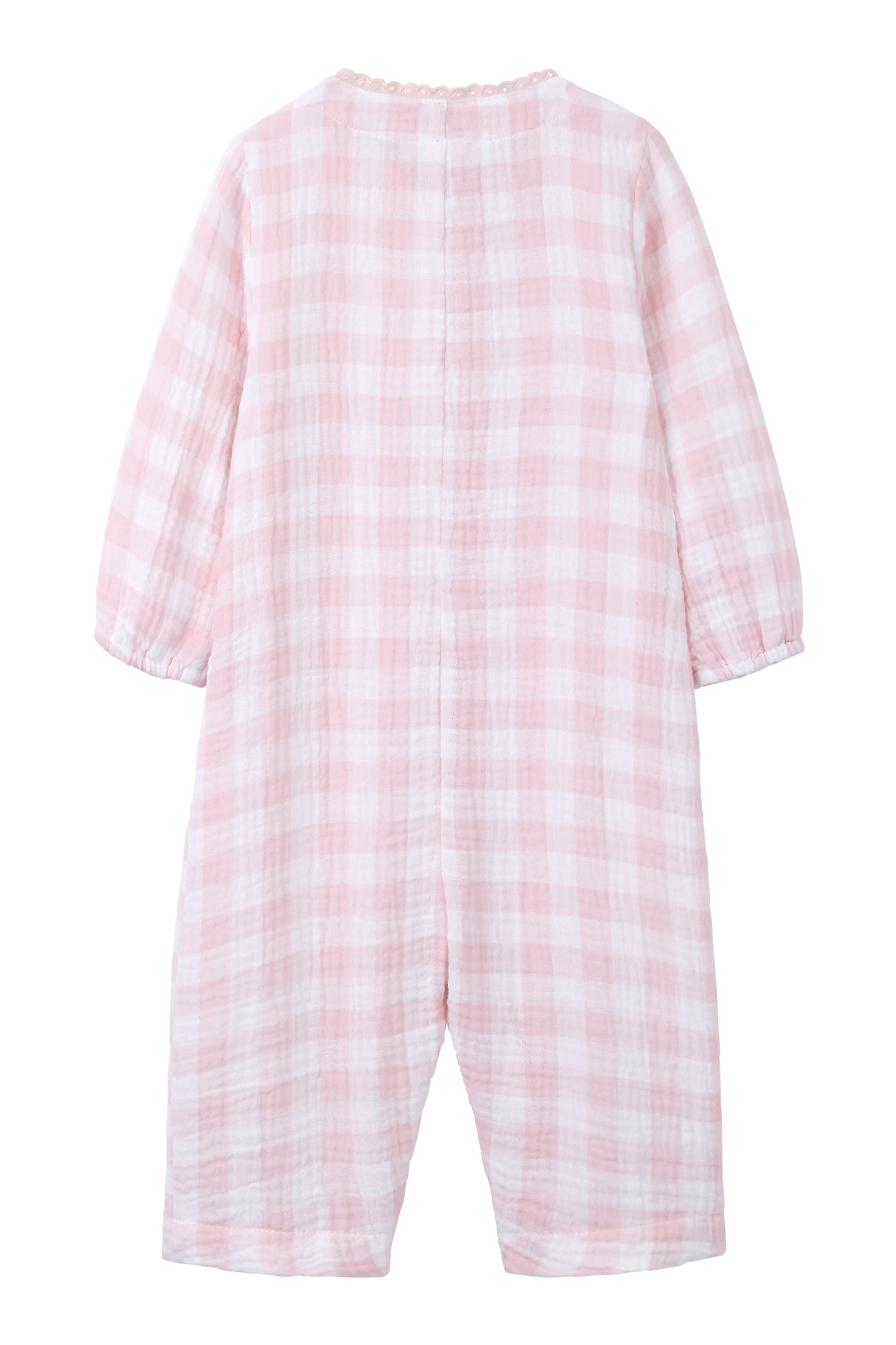 Kids Organic Crinkle Cotton Pink Gingham Sleepsuit