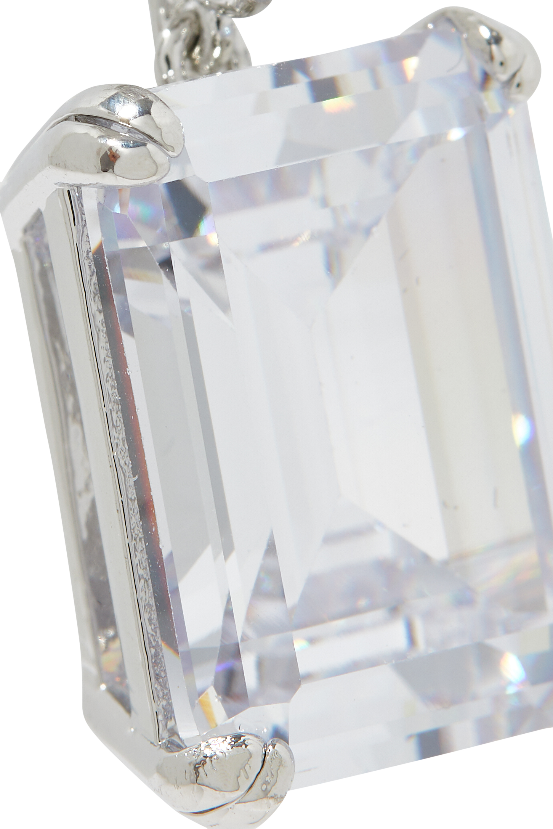 Multi-Shape Tiered Drop Earrings, Rhodium-Plated Brass & Cubic Zirconia