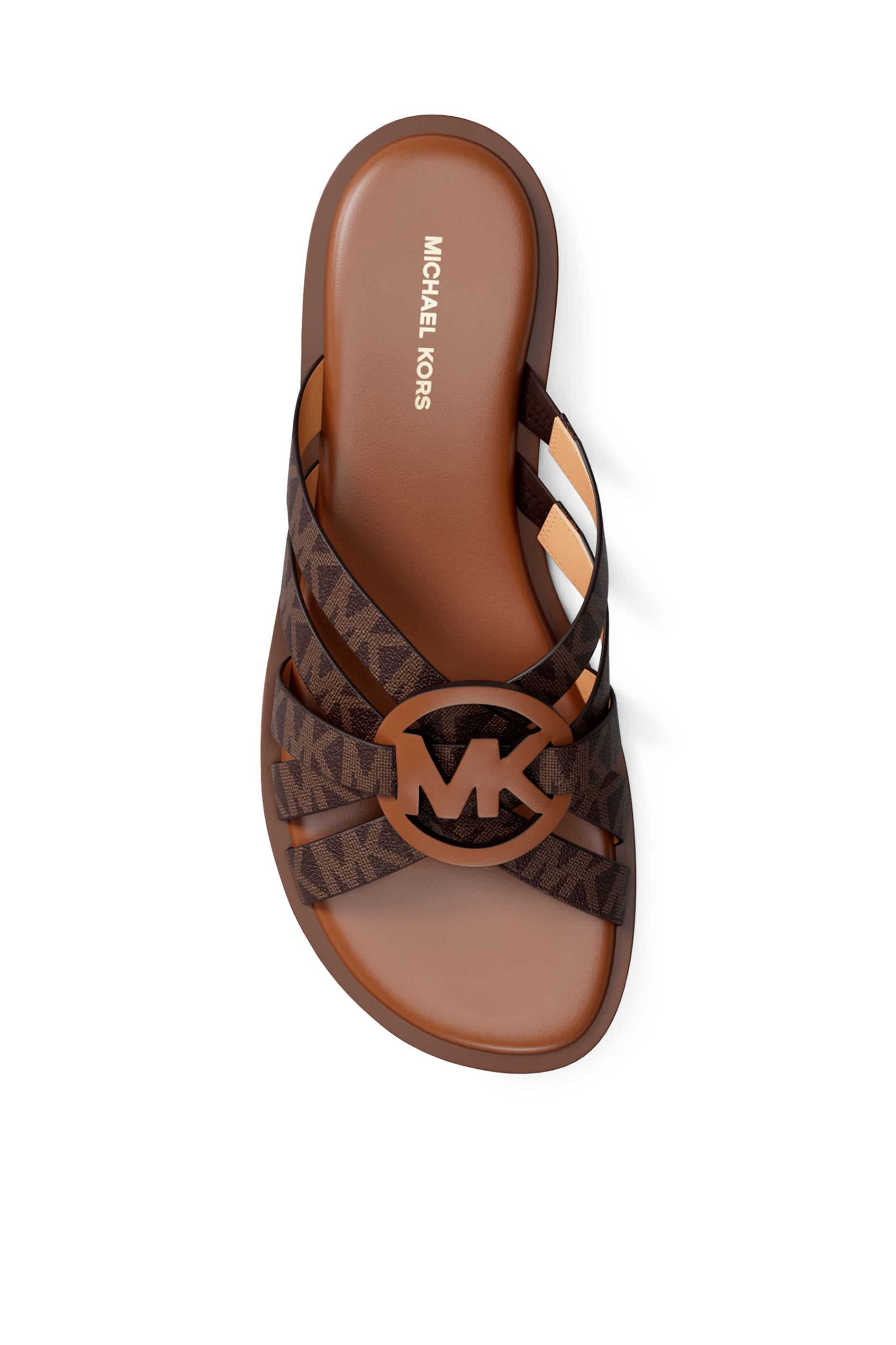  Erika Signature Logo and Leather Slide Sandals
