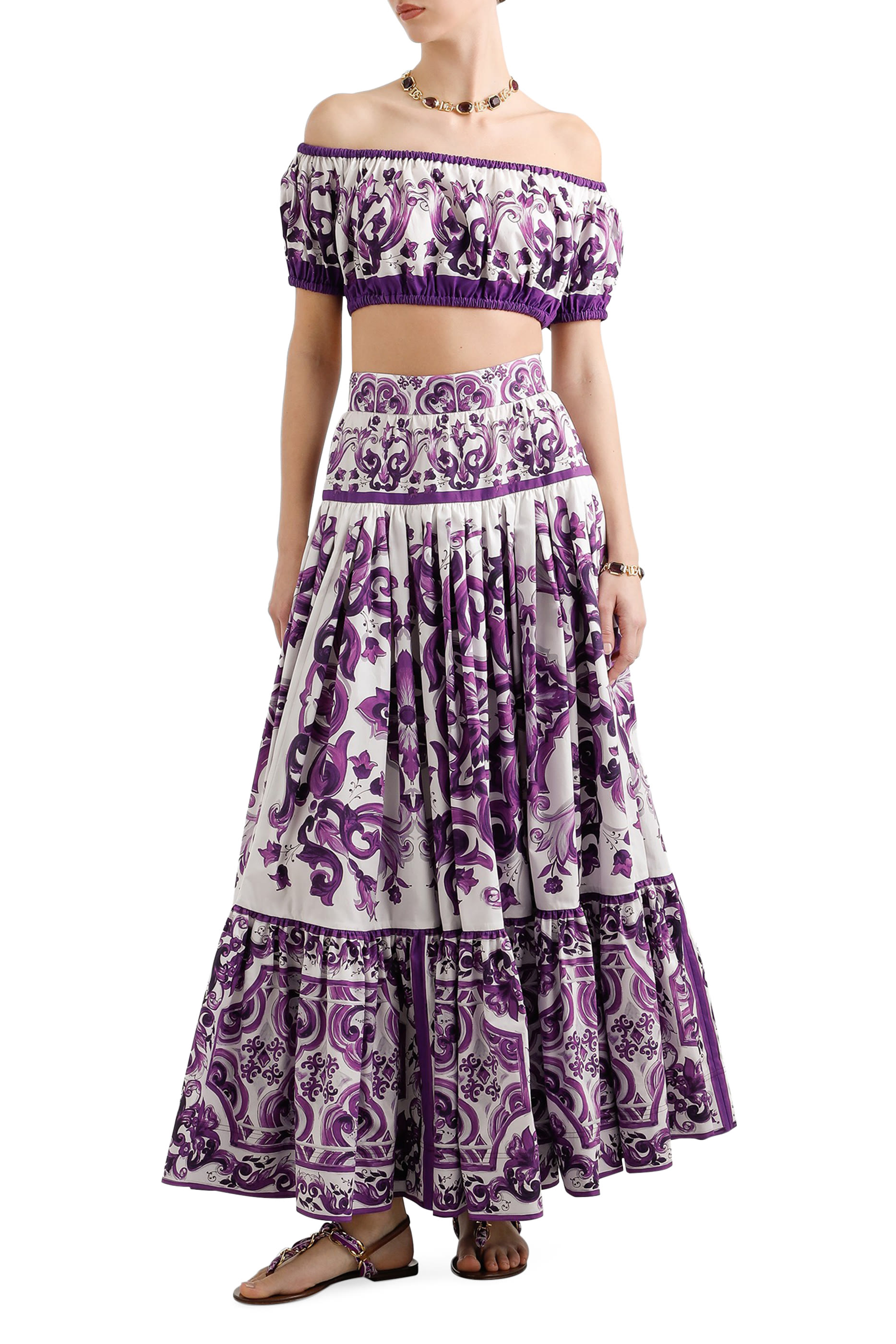 Majolica-Print Long Skirt 