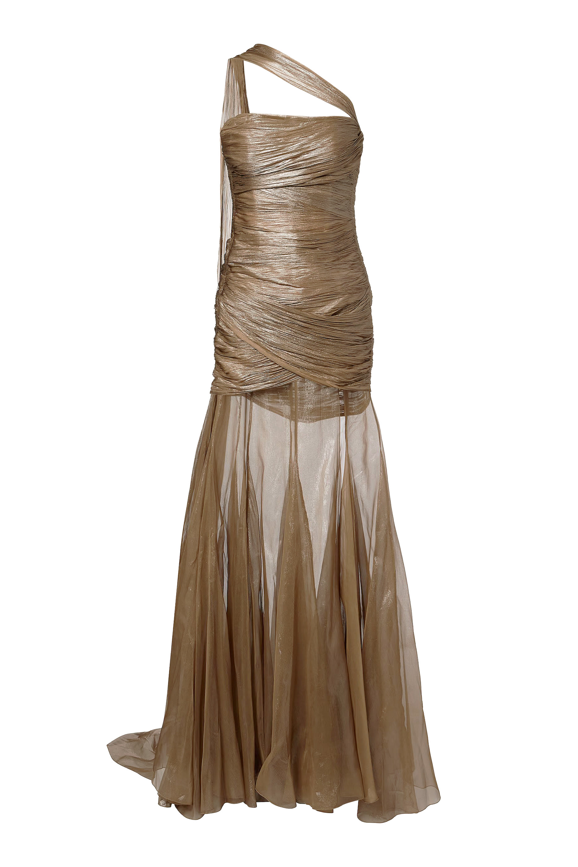 Marimar One-Shoulder Silk Bustier Gown