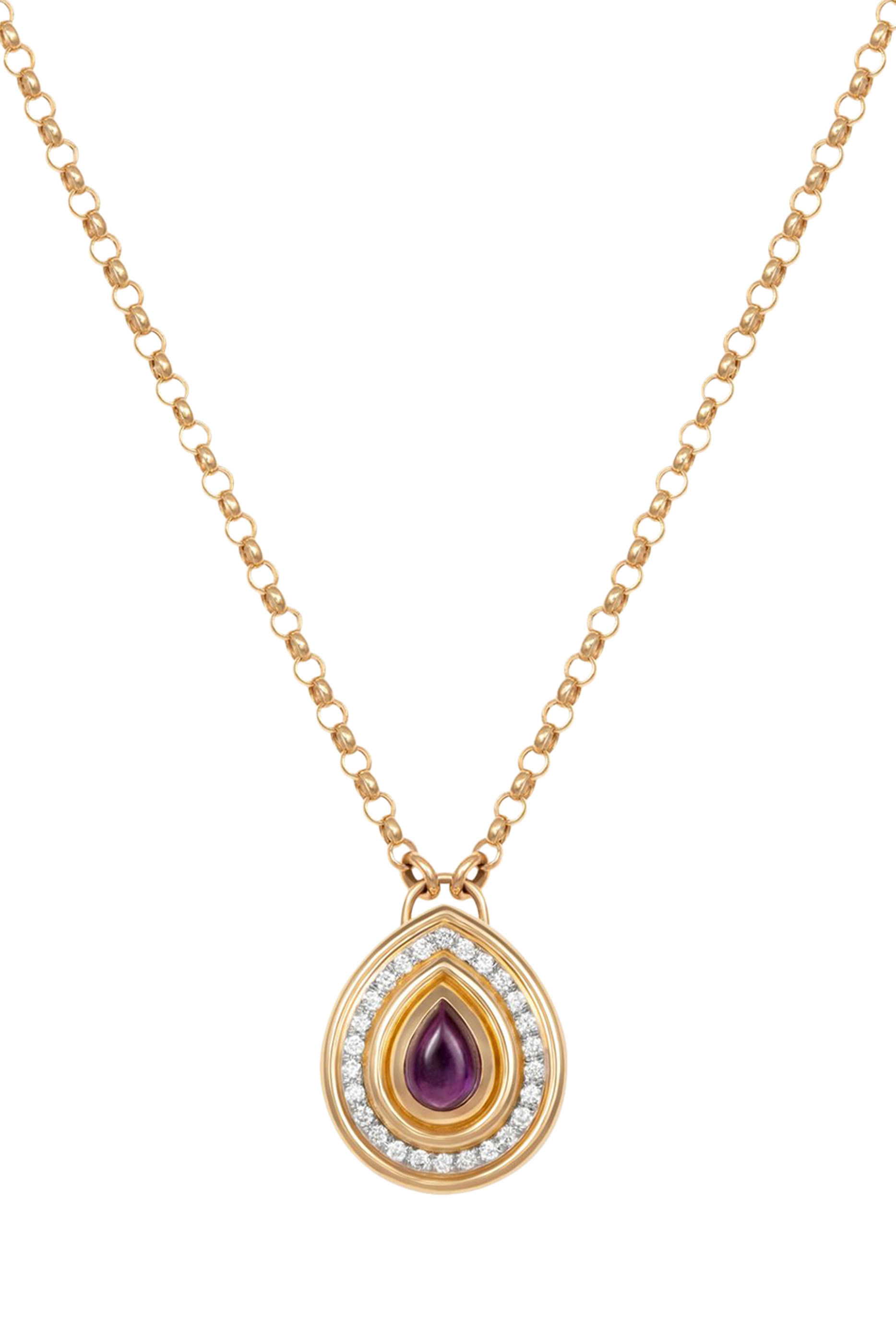 Mimette Drop Necklace, 18K Yellow Gold with White Diamonds & Amethyst