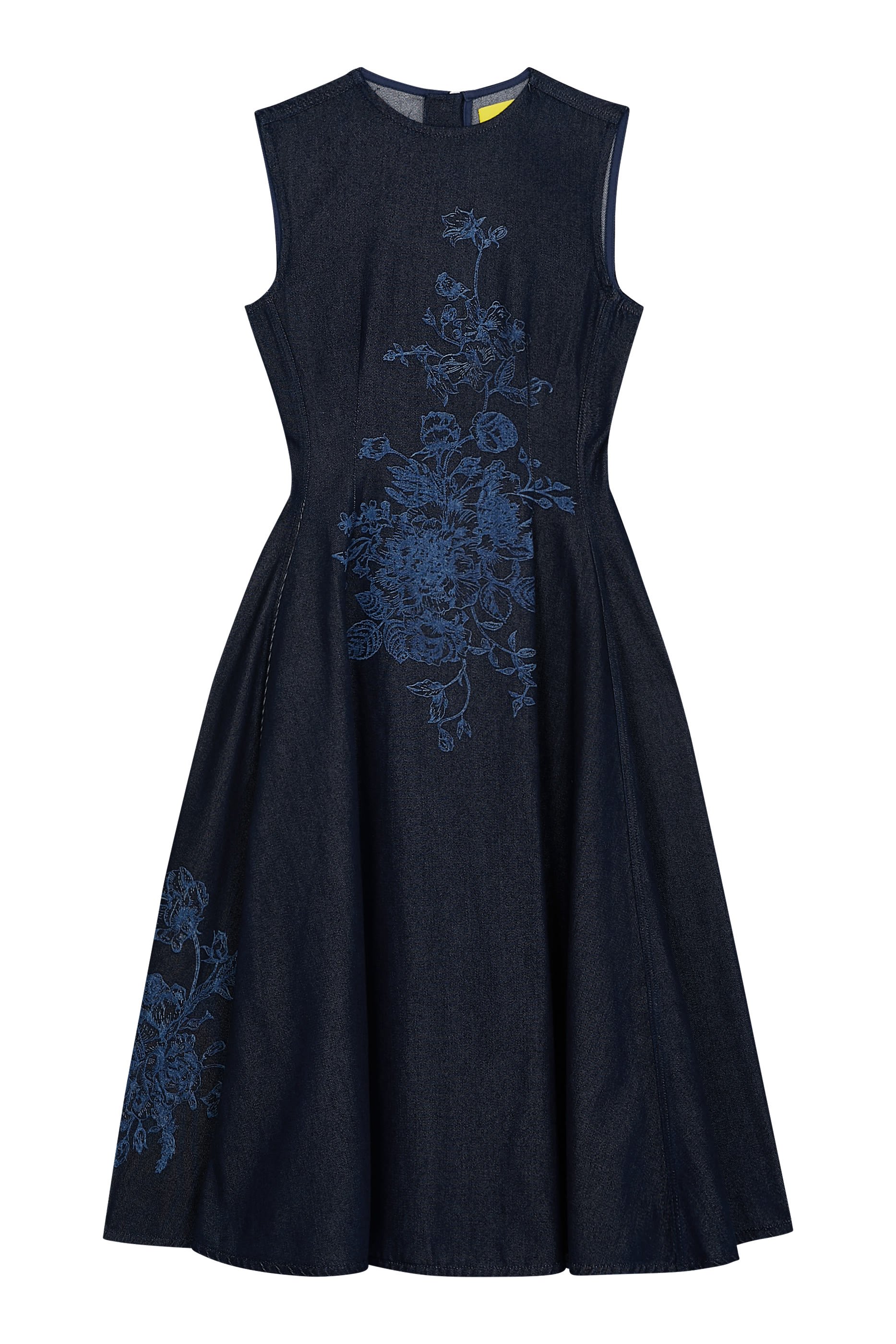 Flower Motif Denim Sleeveless Midi Dress