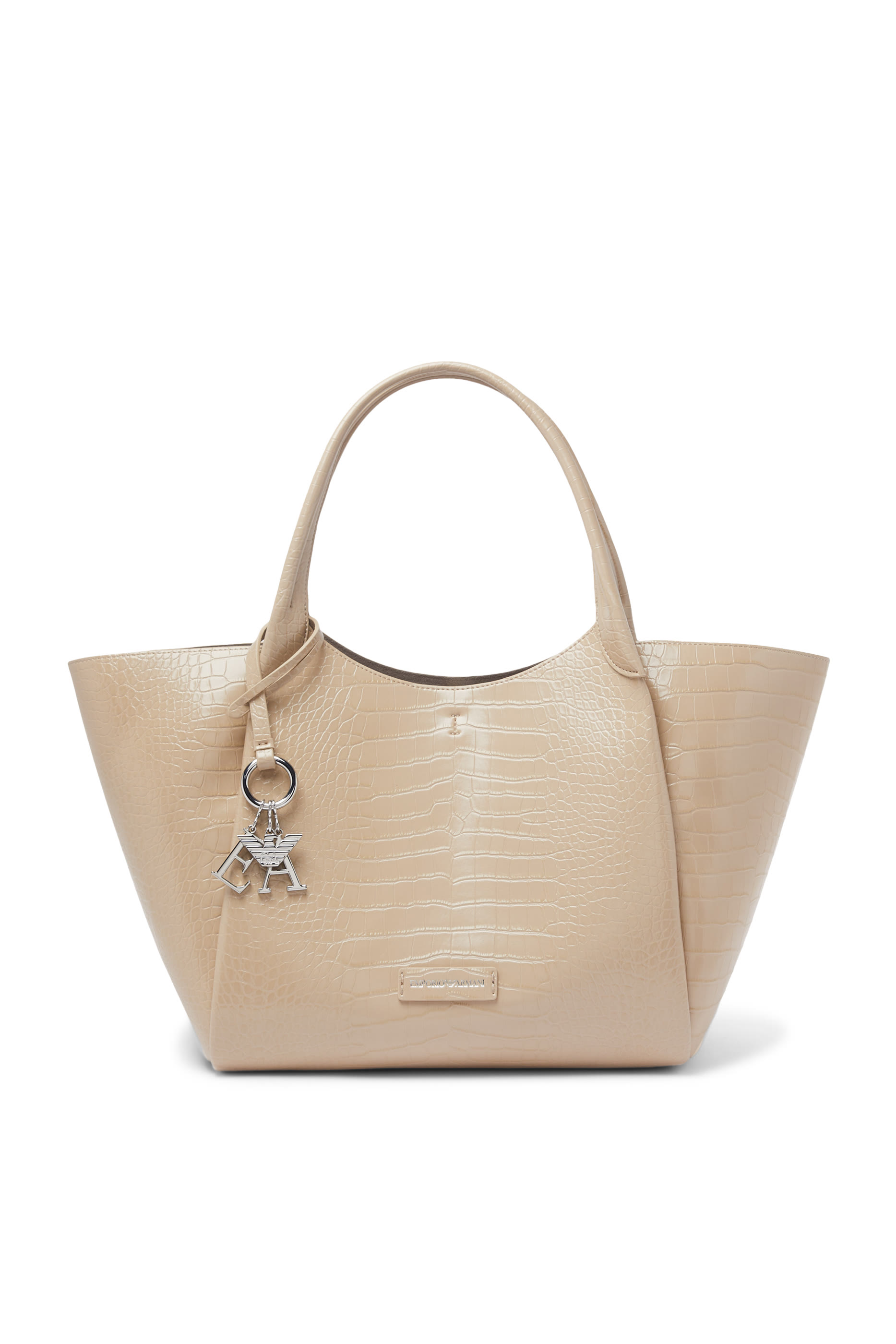 Croc-Embossed Faux Leather Shopping Tote Bag