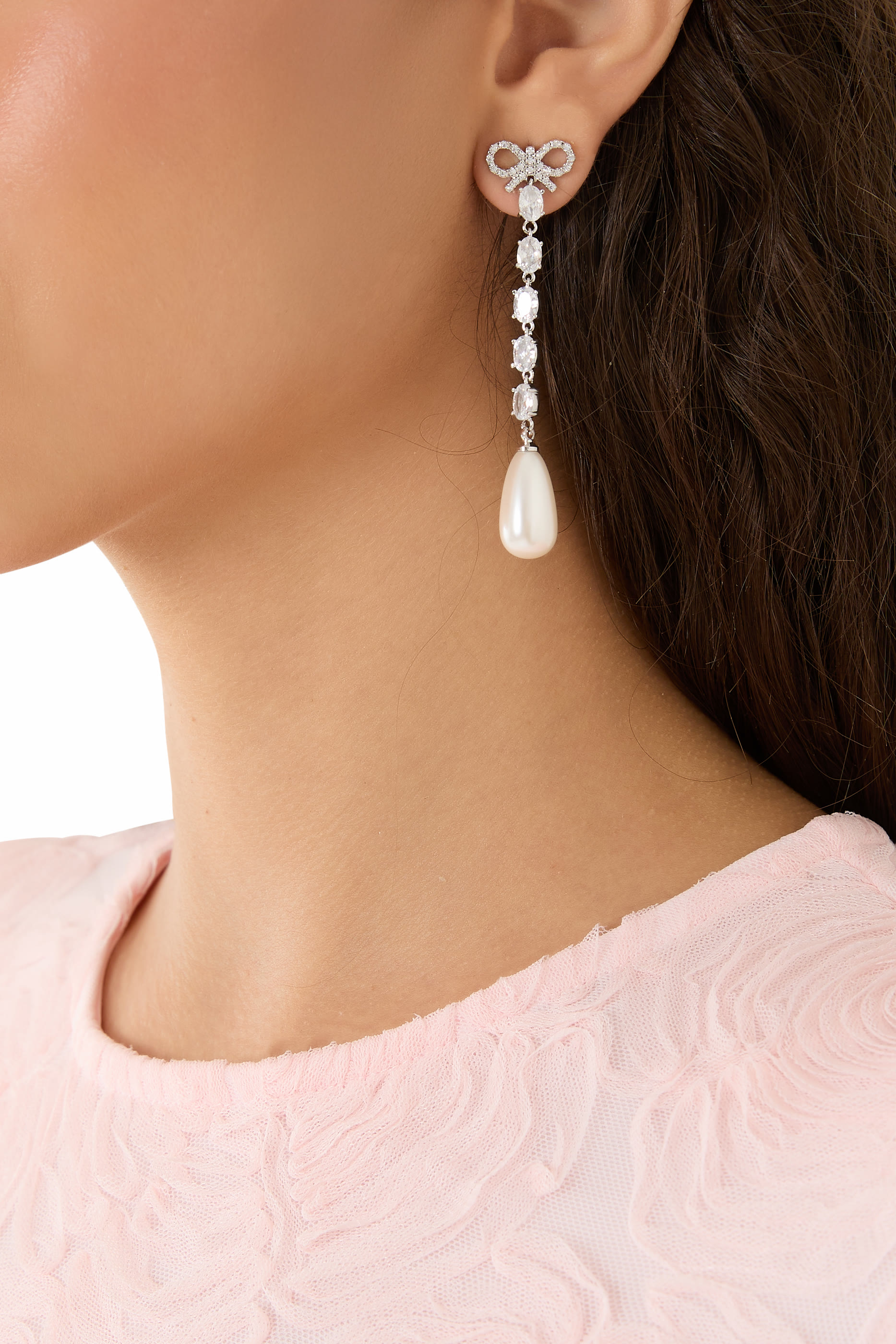 Bow Pearl Droplet Earrings