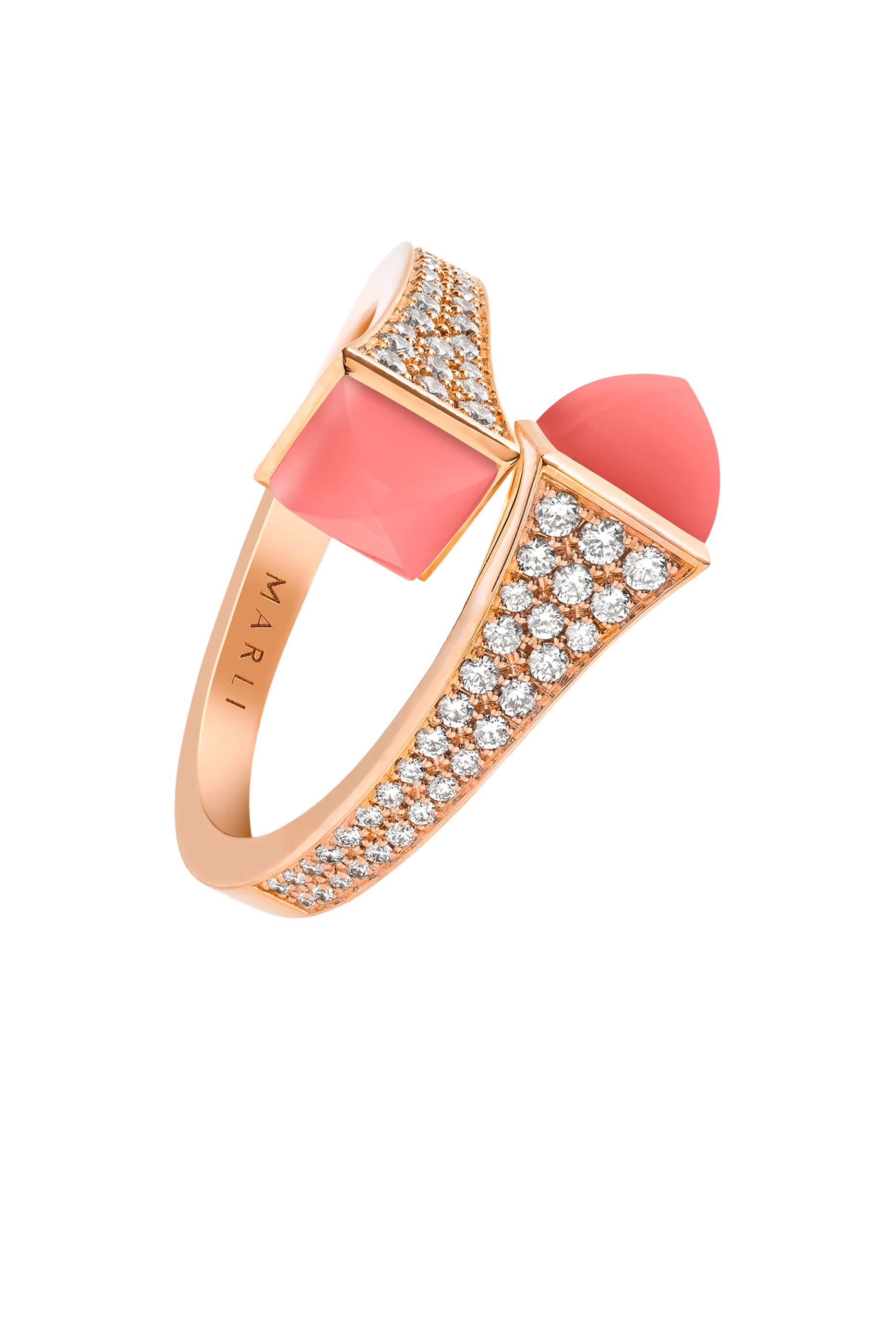 Cleo Diamond Midi Ring, 18k Pink Gold with Pink Coral & Diamonds