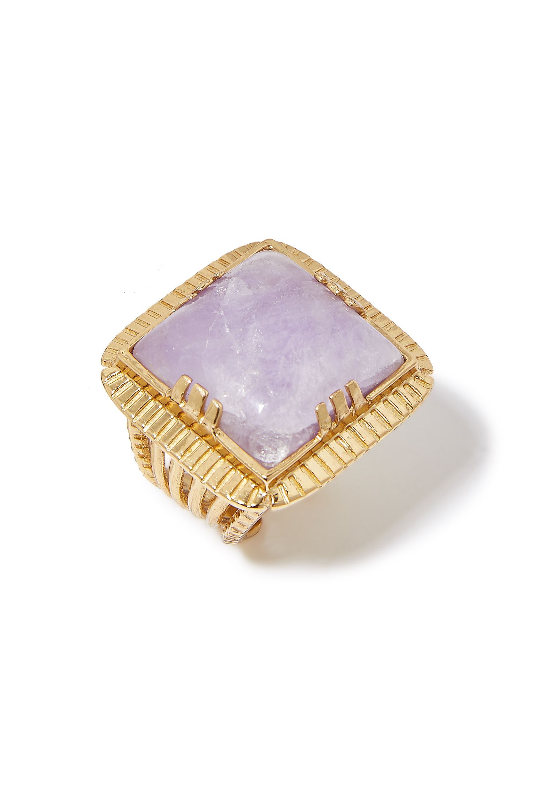Arty Chevaliere Ring, 24k Gold Plated Brass & Amethyst