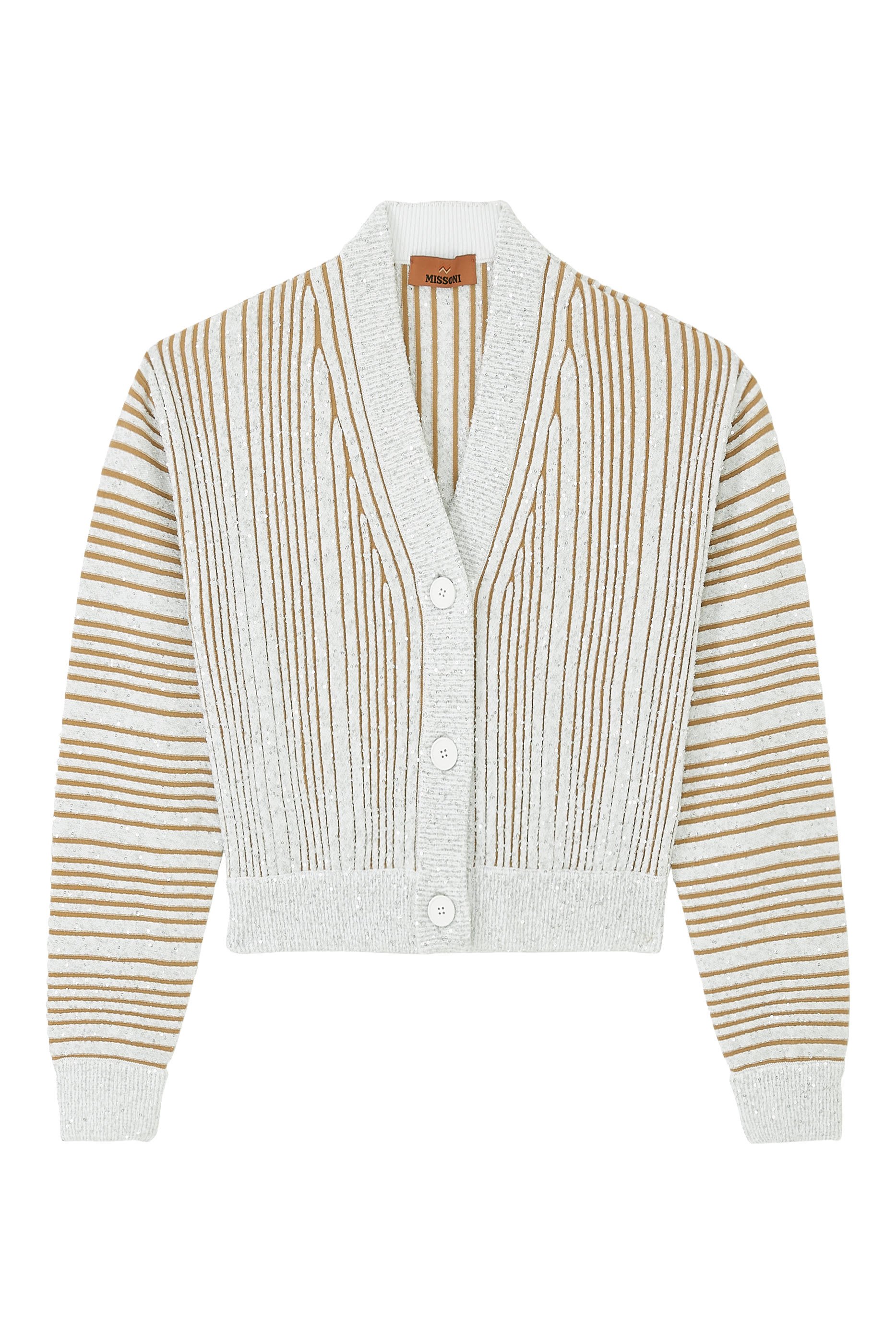 Partialized Knit Sequinned Long Sleeve Buttoned Cardigan