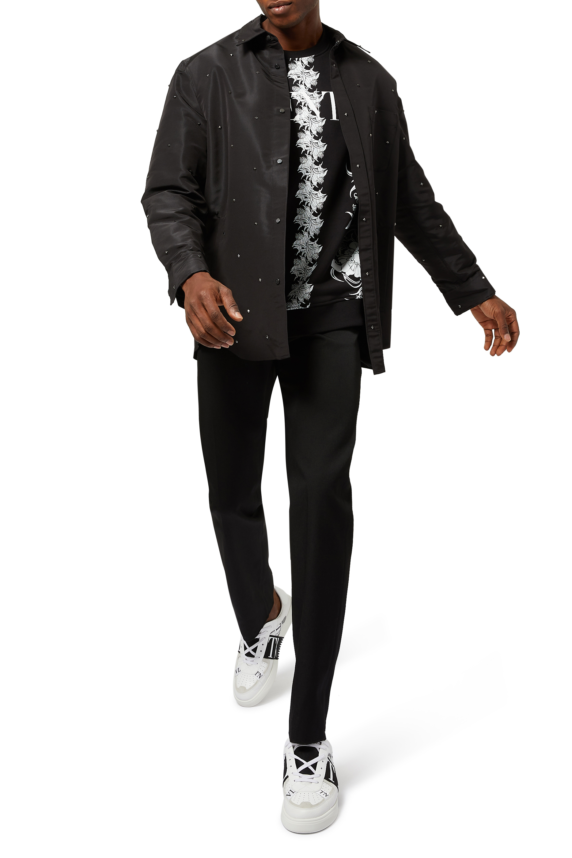 Valentino Garavani All-Over Rockstud Spike Silk Faille Overshirt