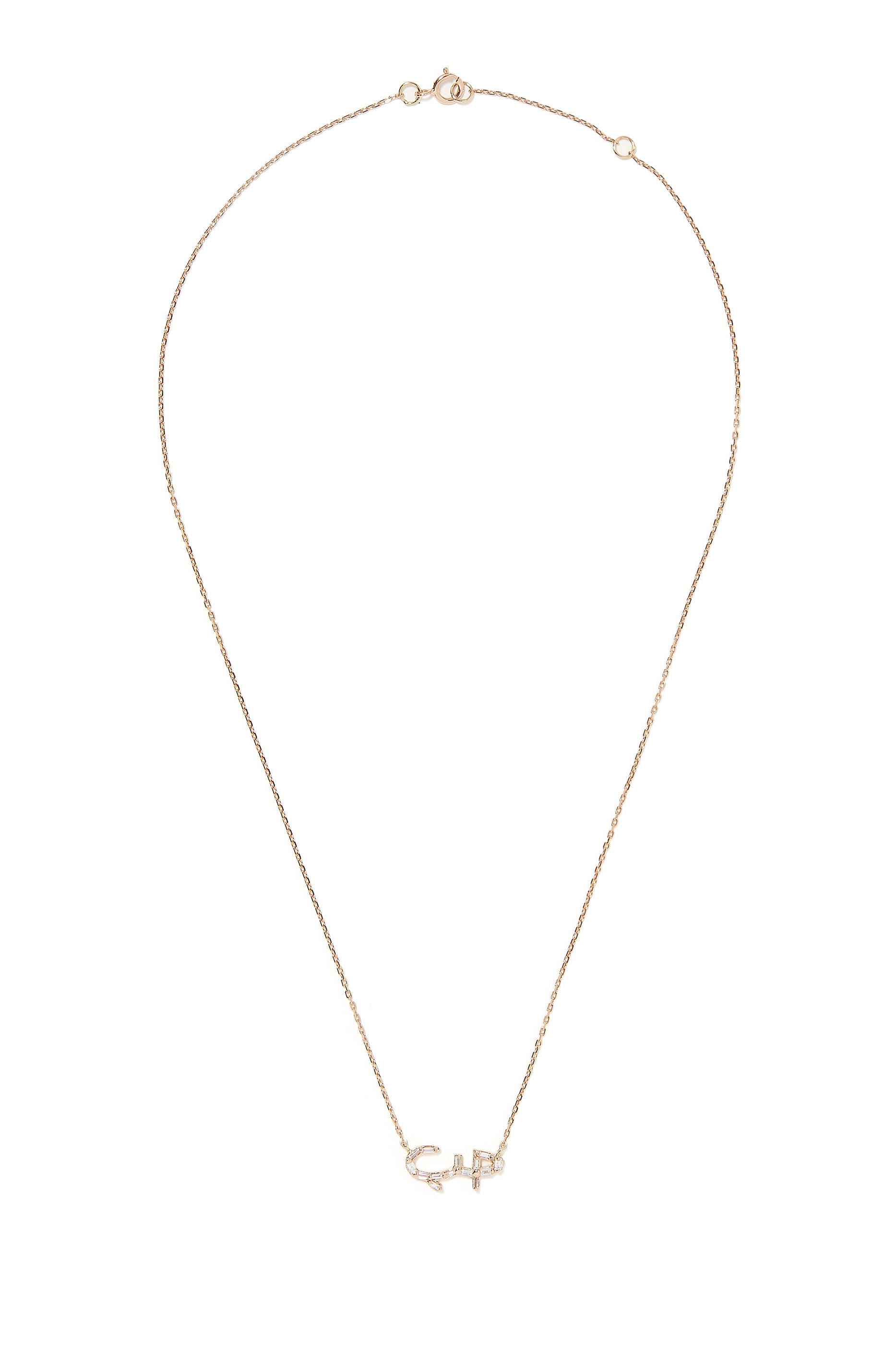 Hobb Full Baguette Necklace, 18k Rose Gold with Diamonds