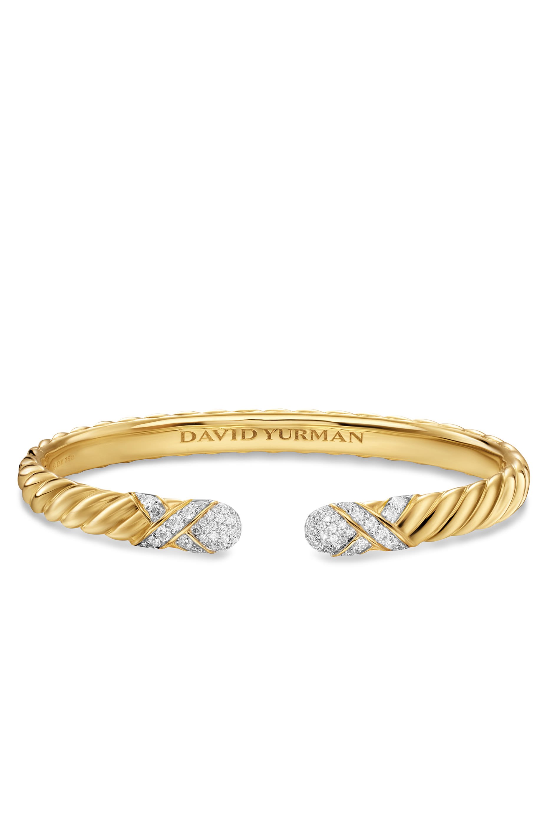 Sculpted Cable X Cuff Bracelet, 18k Yellow Gold & Diamonds
