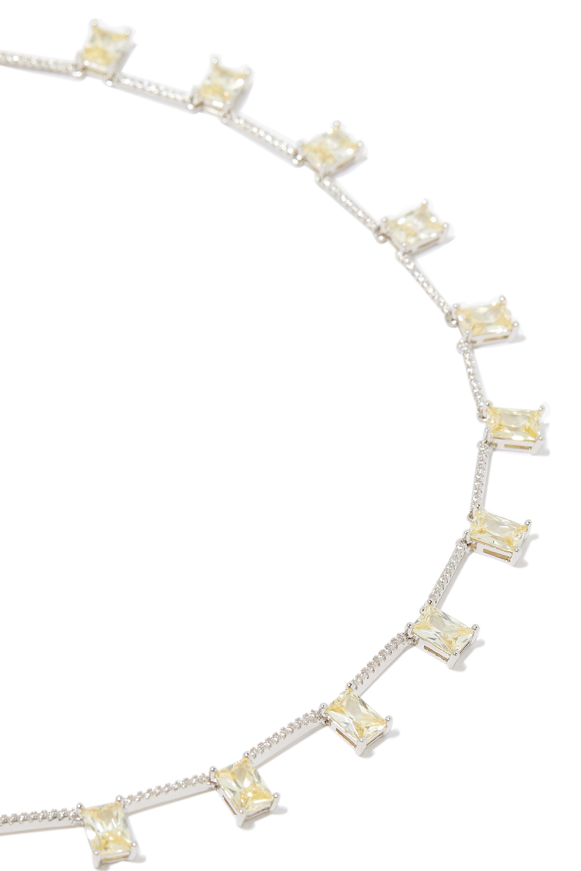 CZ Glam Necklace, Rhodium-Plated Brass, Emerald & Cubic Zirconia