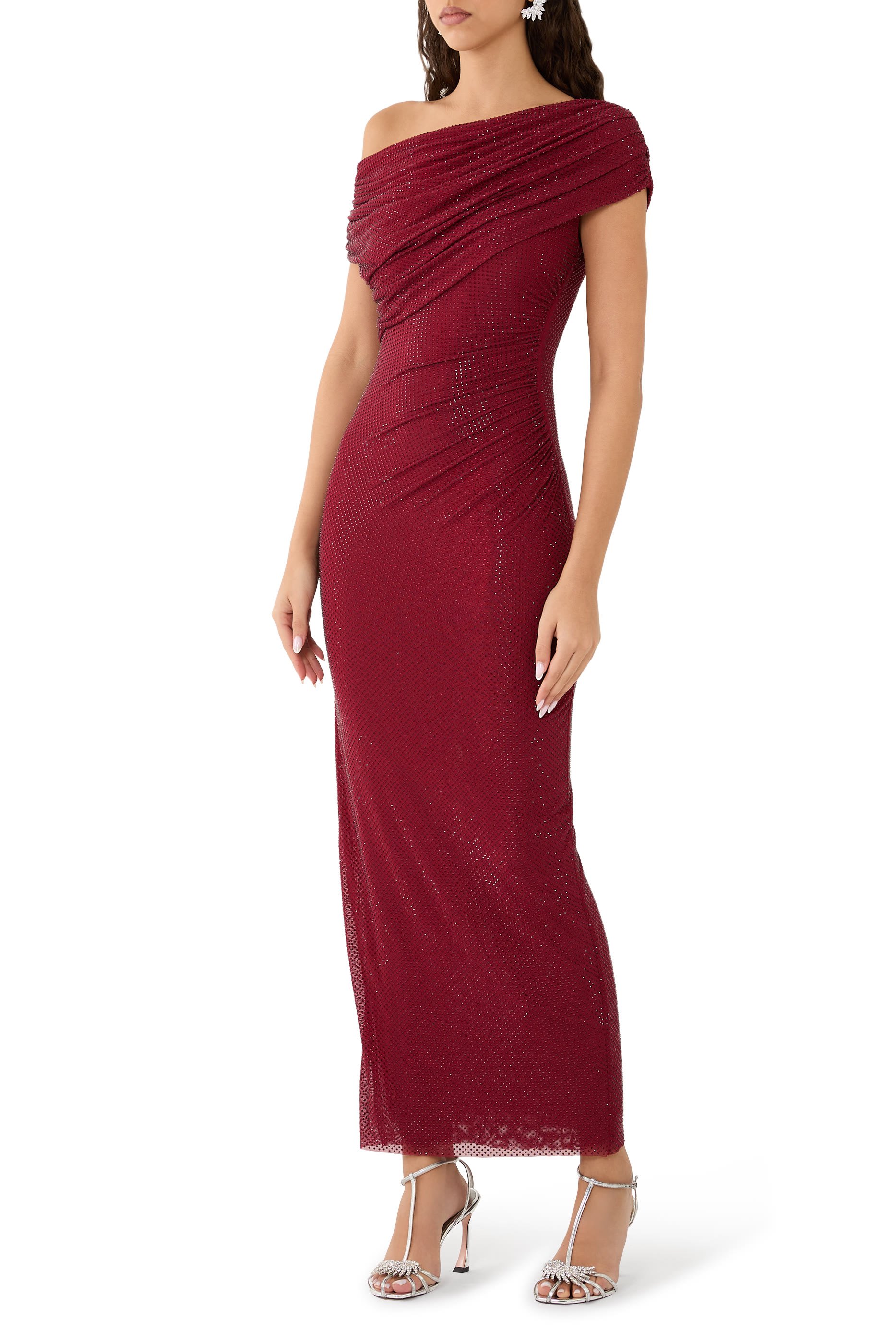 Rhinestone Drape Midi Dress
