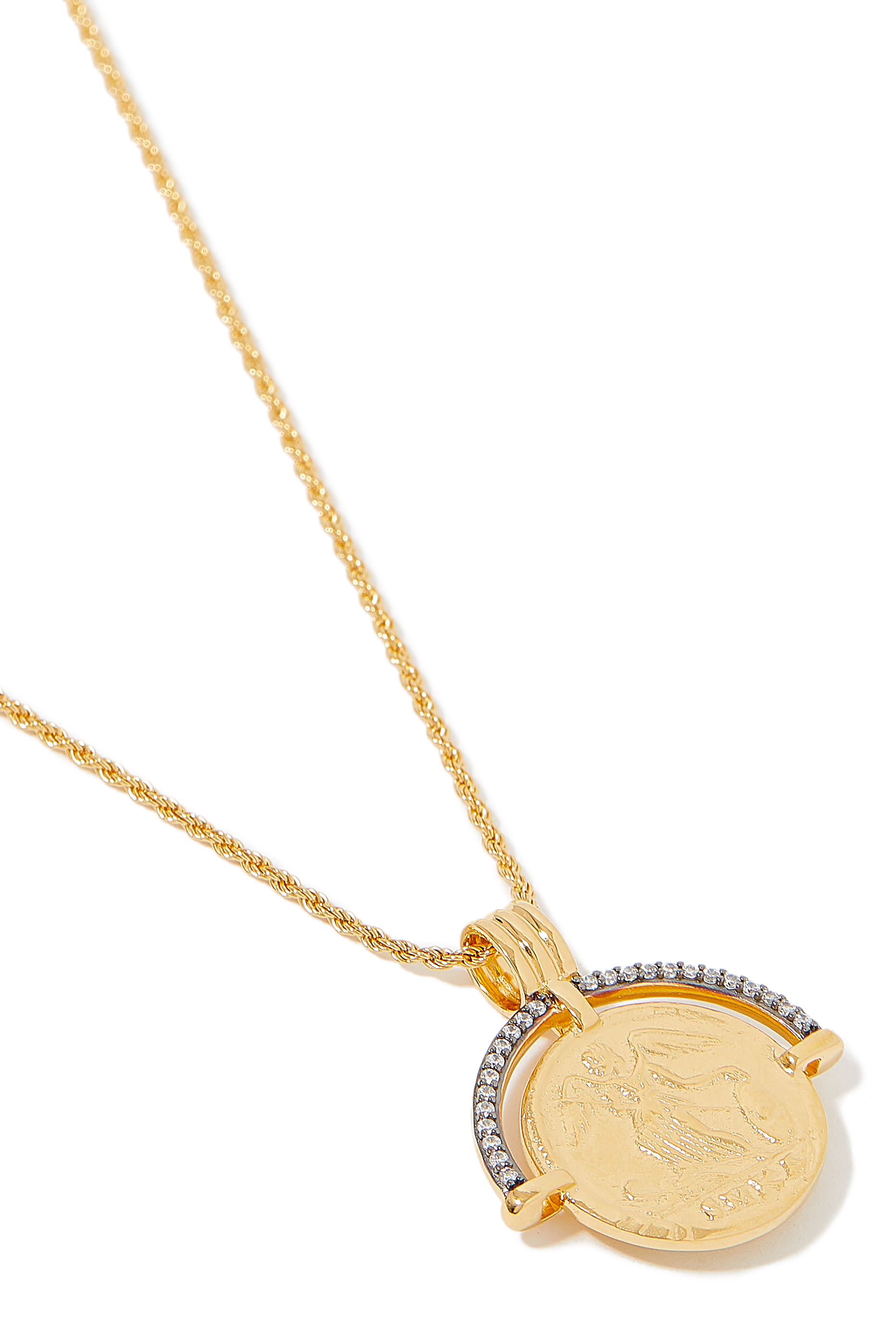 Lucy Williams Fortuna Arc Coin Necklace, 18k Recycled Gold Vermeil on Recycled Sterling Silver, 18k Recycled Gold Plating on Brass & Cubic Zirconia